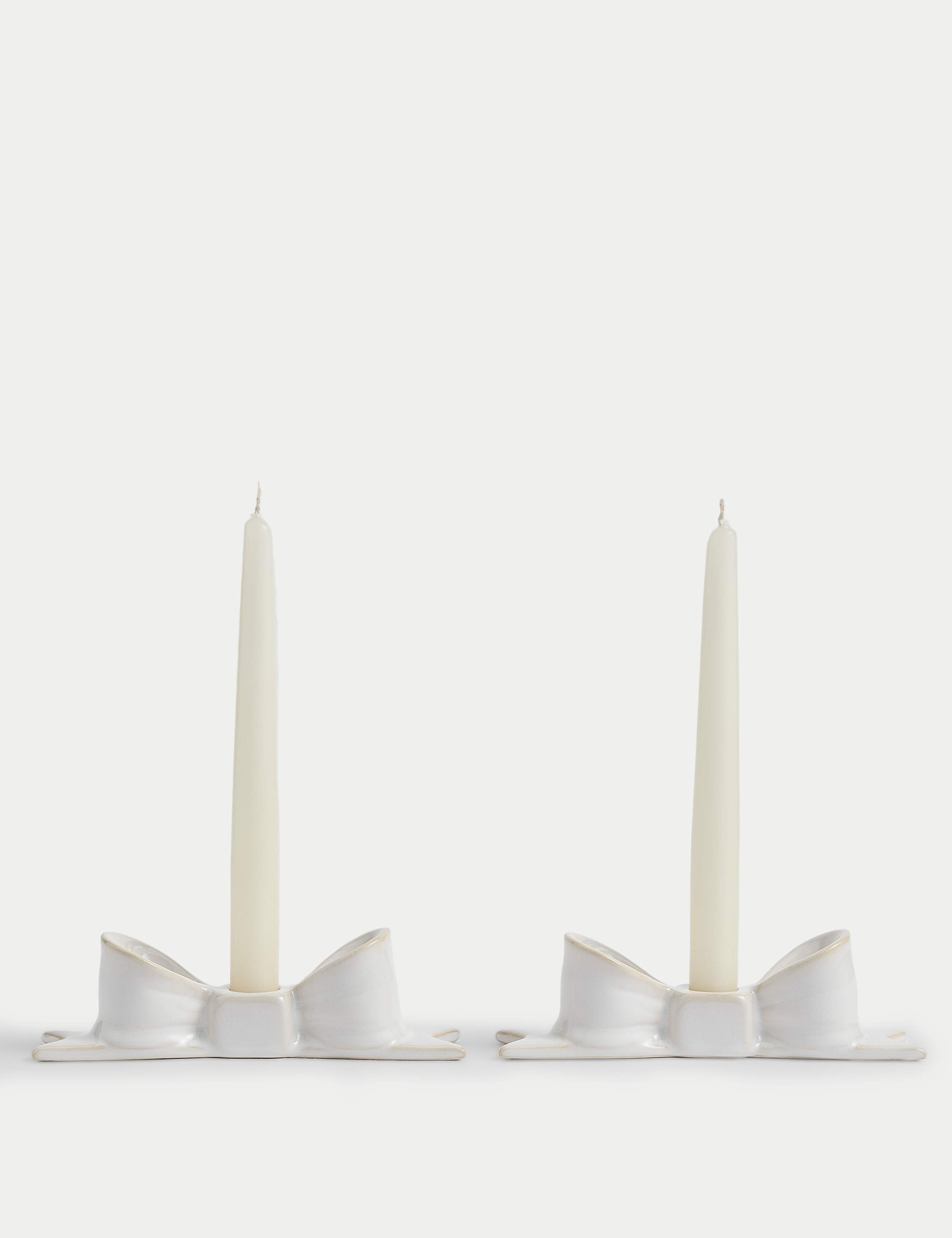 2pk Bow Ceramic Dinner Candle Holders