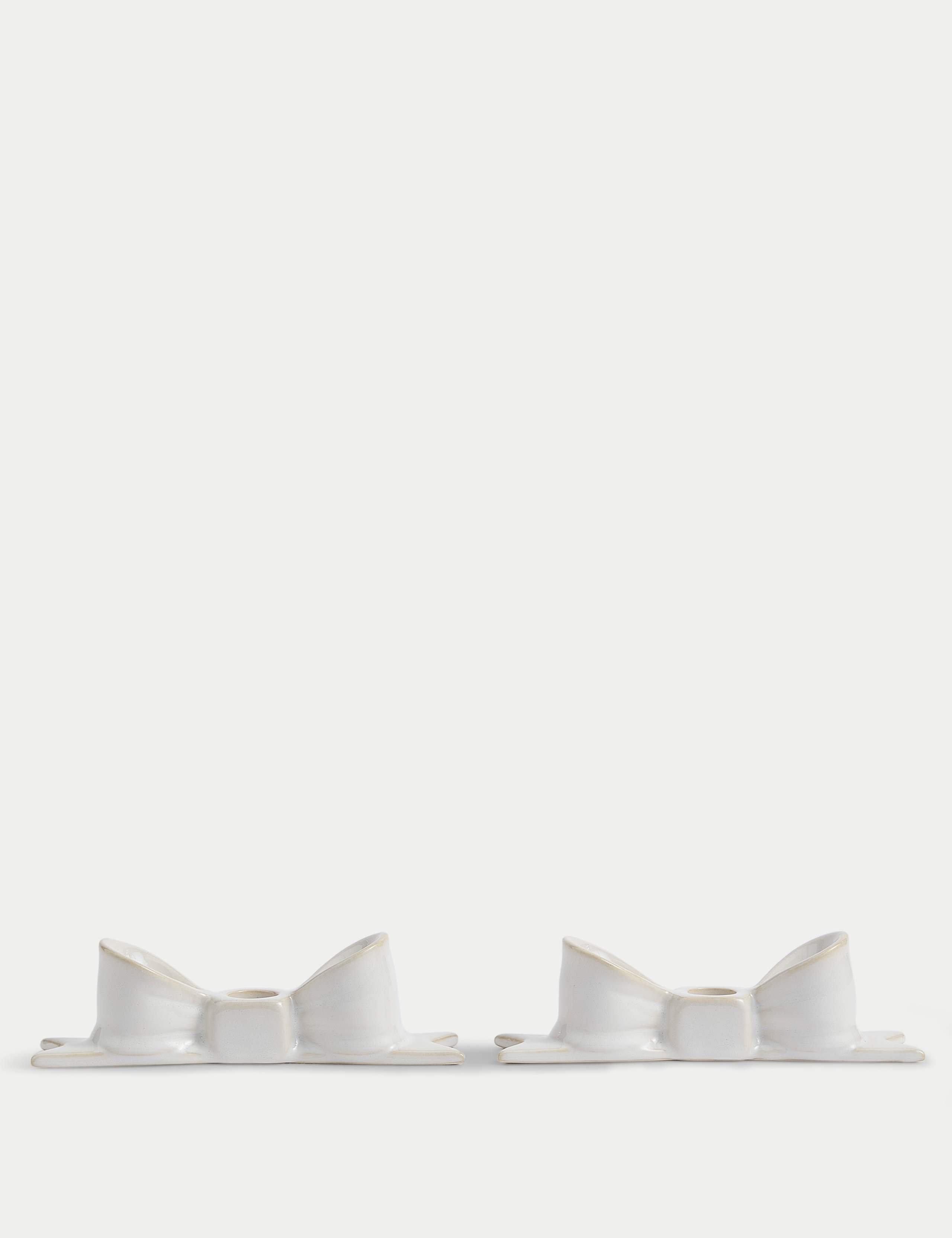 2pk Bow Ceramic Dinner Candle Holders