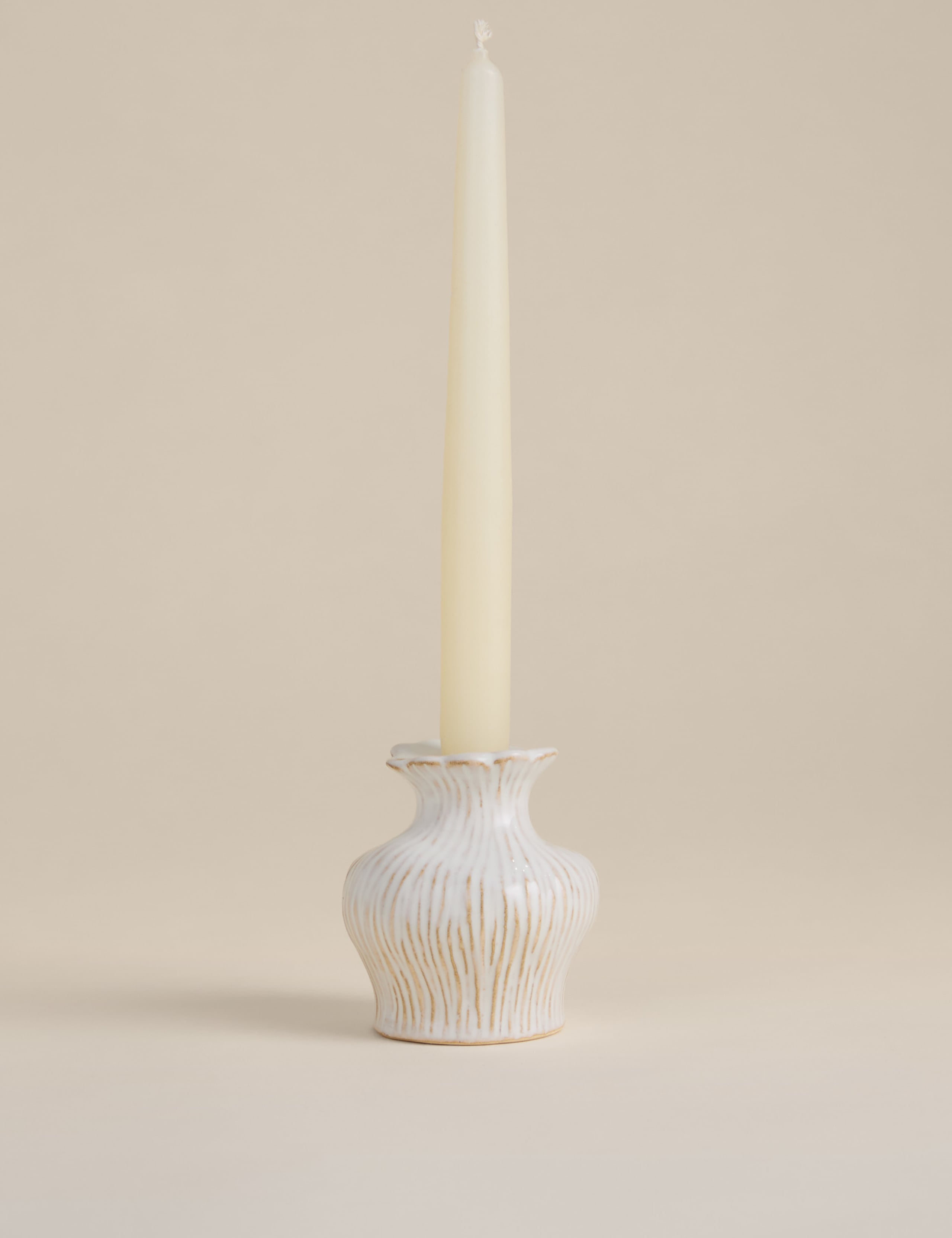 Ridged Organic Tapered Dinner Candle Holder