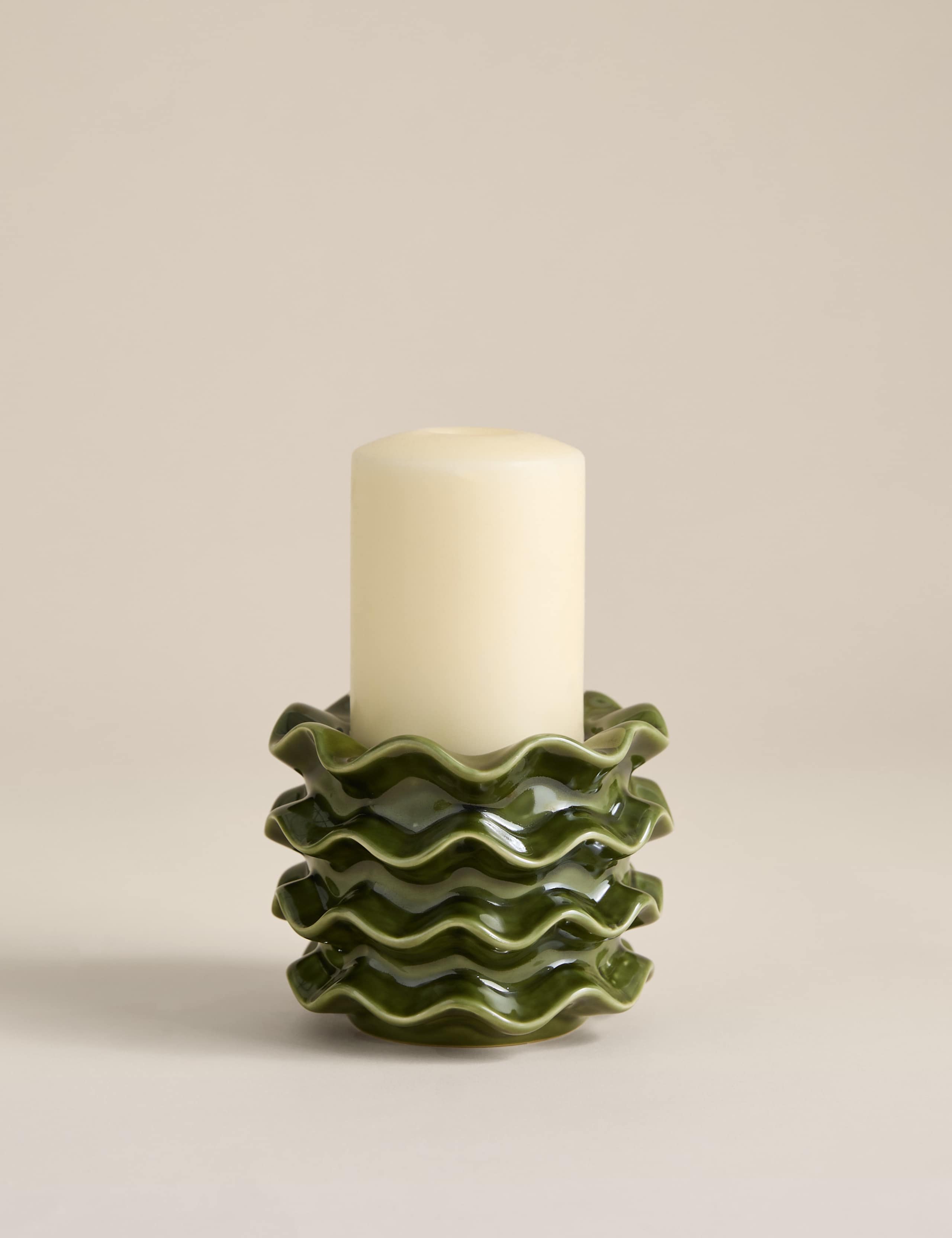 Ceramic Frill Pillar Candle Holder