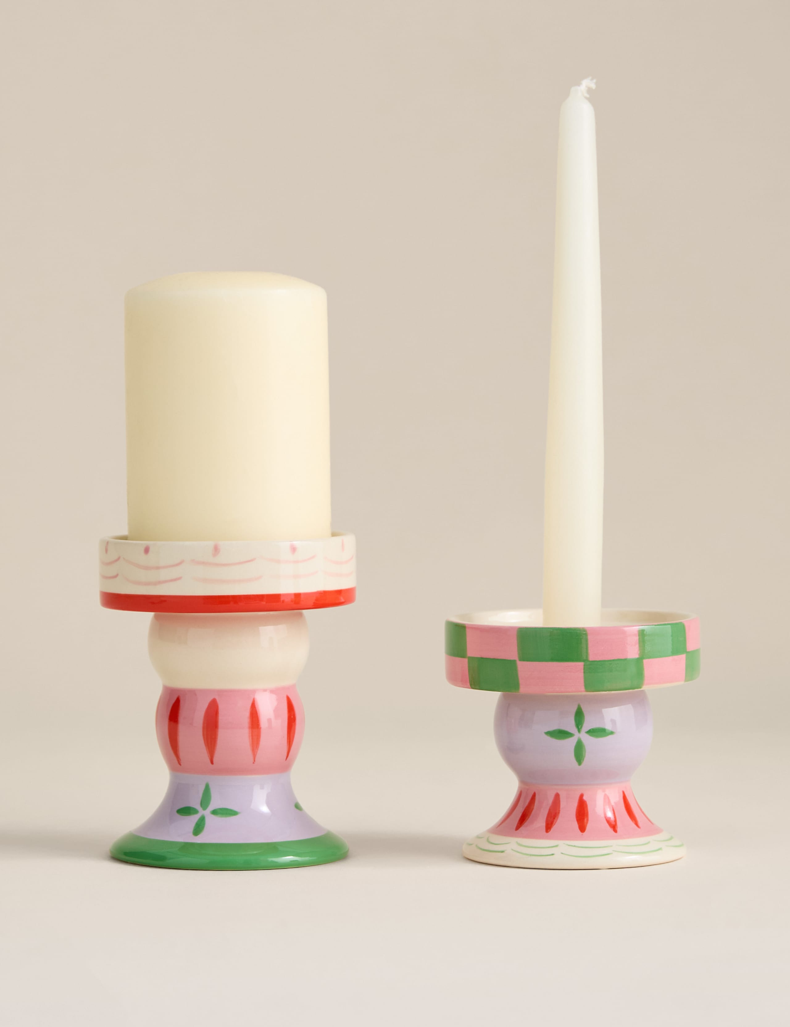 Set of 2 Patterned Ceramic Candle Holders