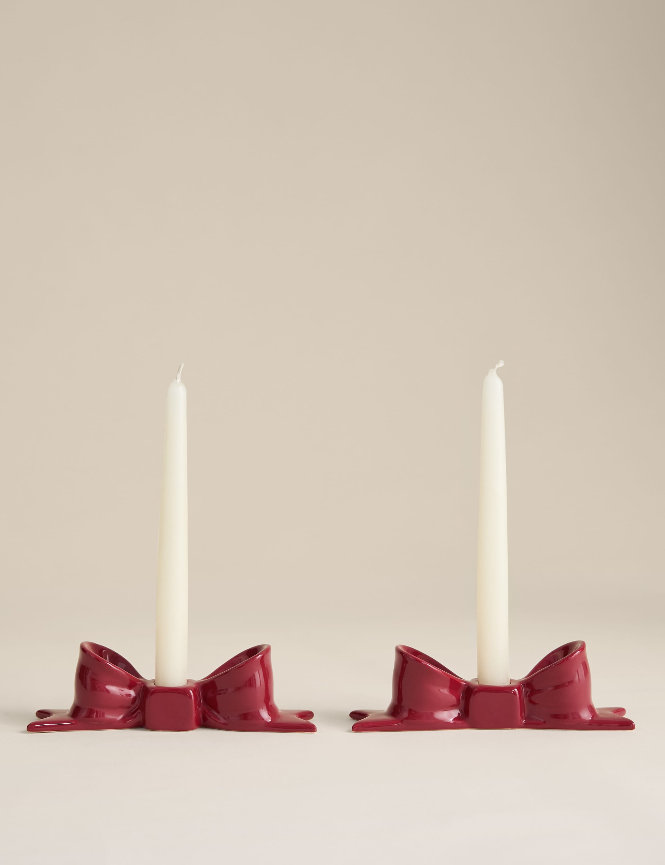 2pk Bow Ceramic Dinner Candle Holders