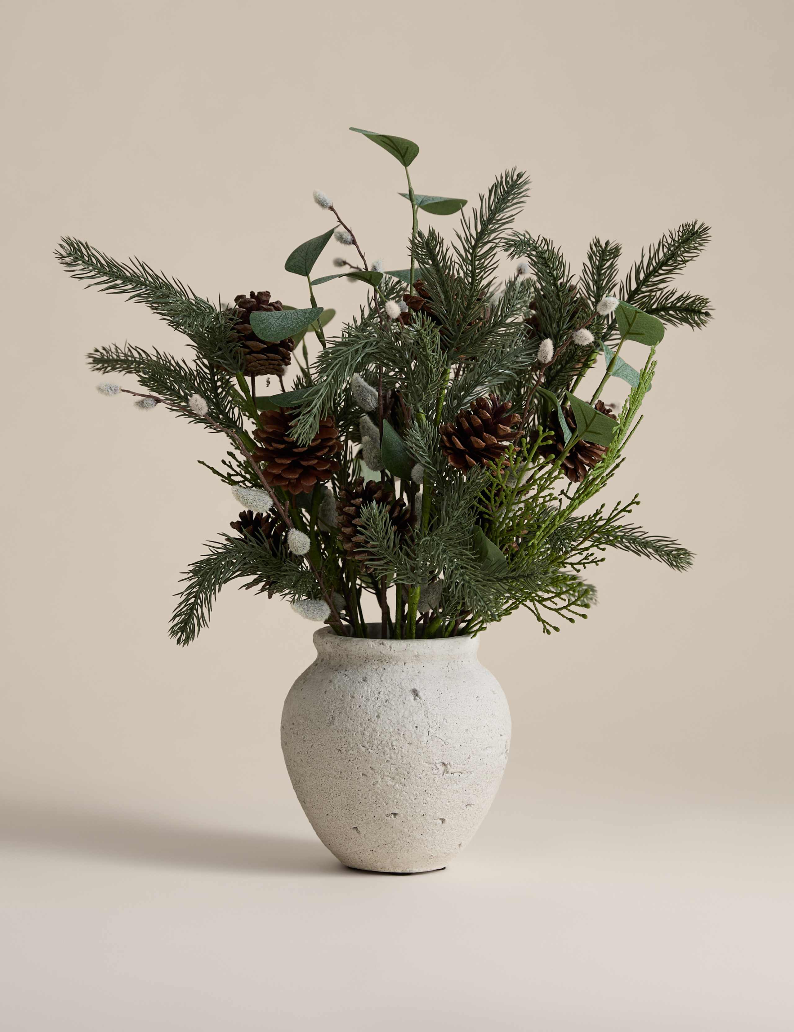 Artificial Winter Arrangement in Concrete Pot