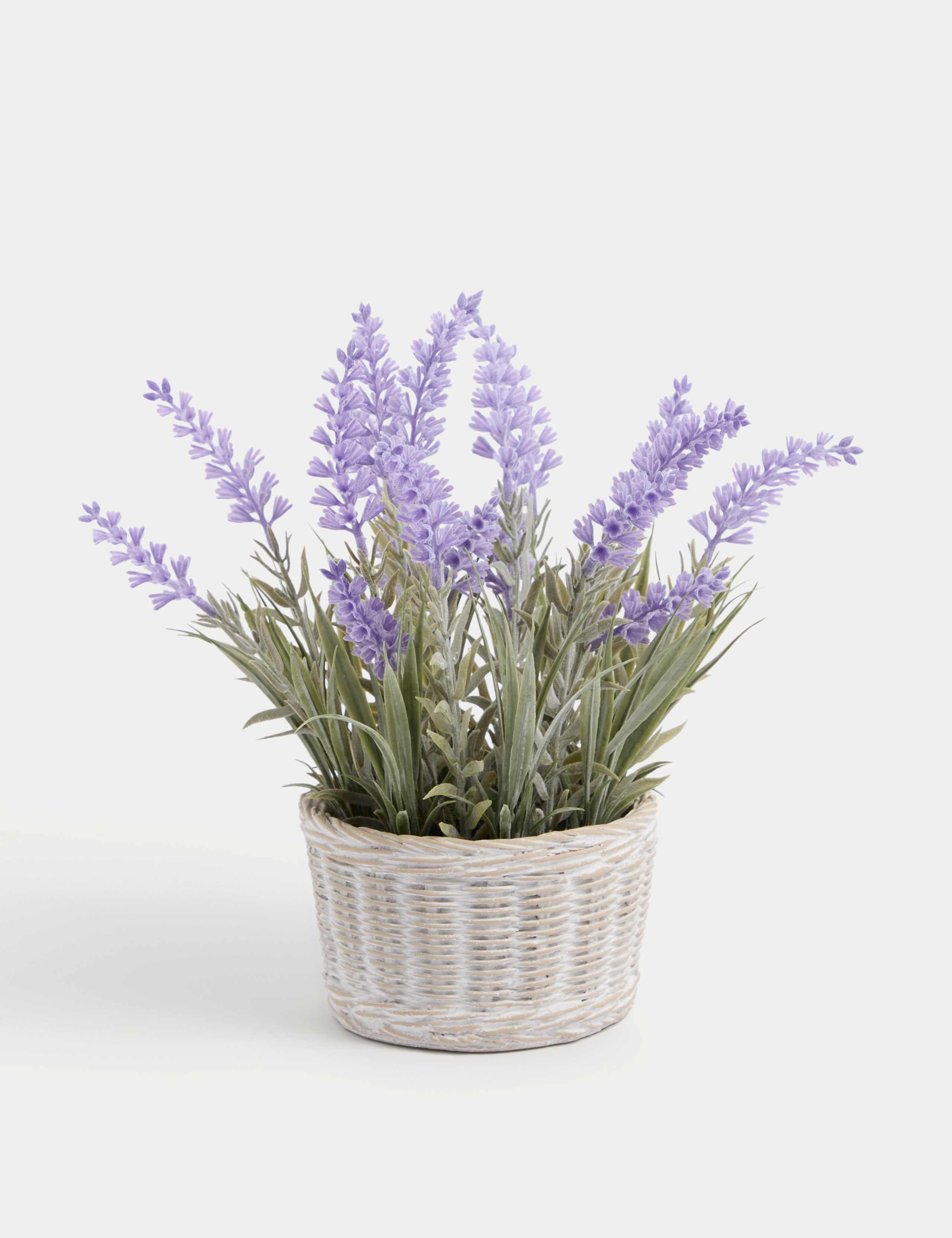 Artificial Lavender Plant in Resin Wicker Pot