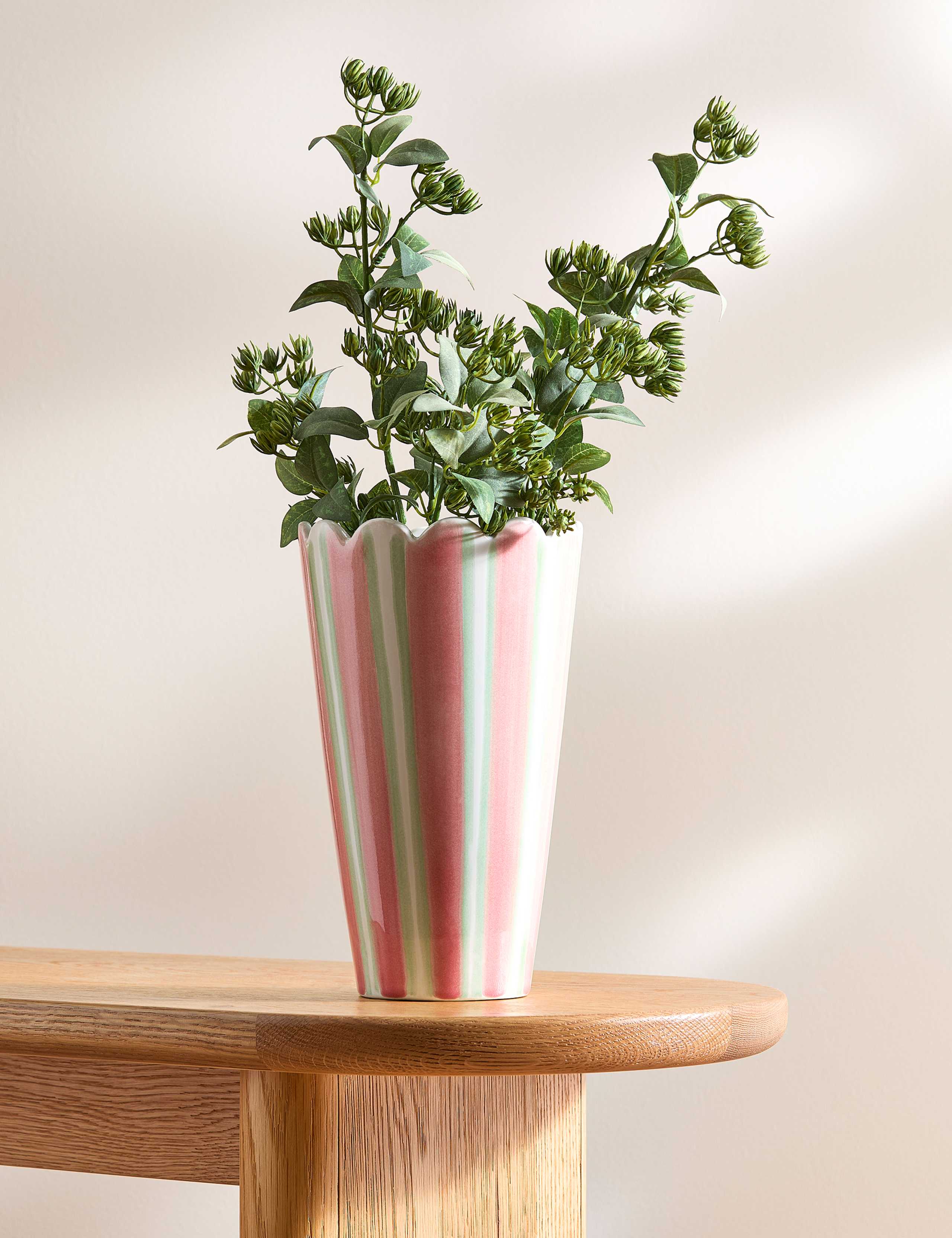 Striped Scallop Edge Ceramic Vase