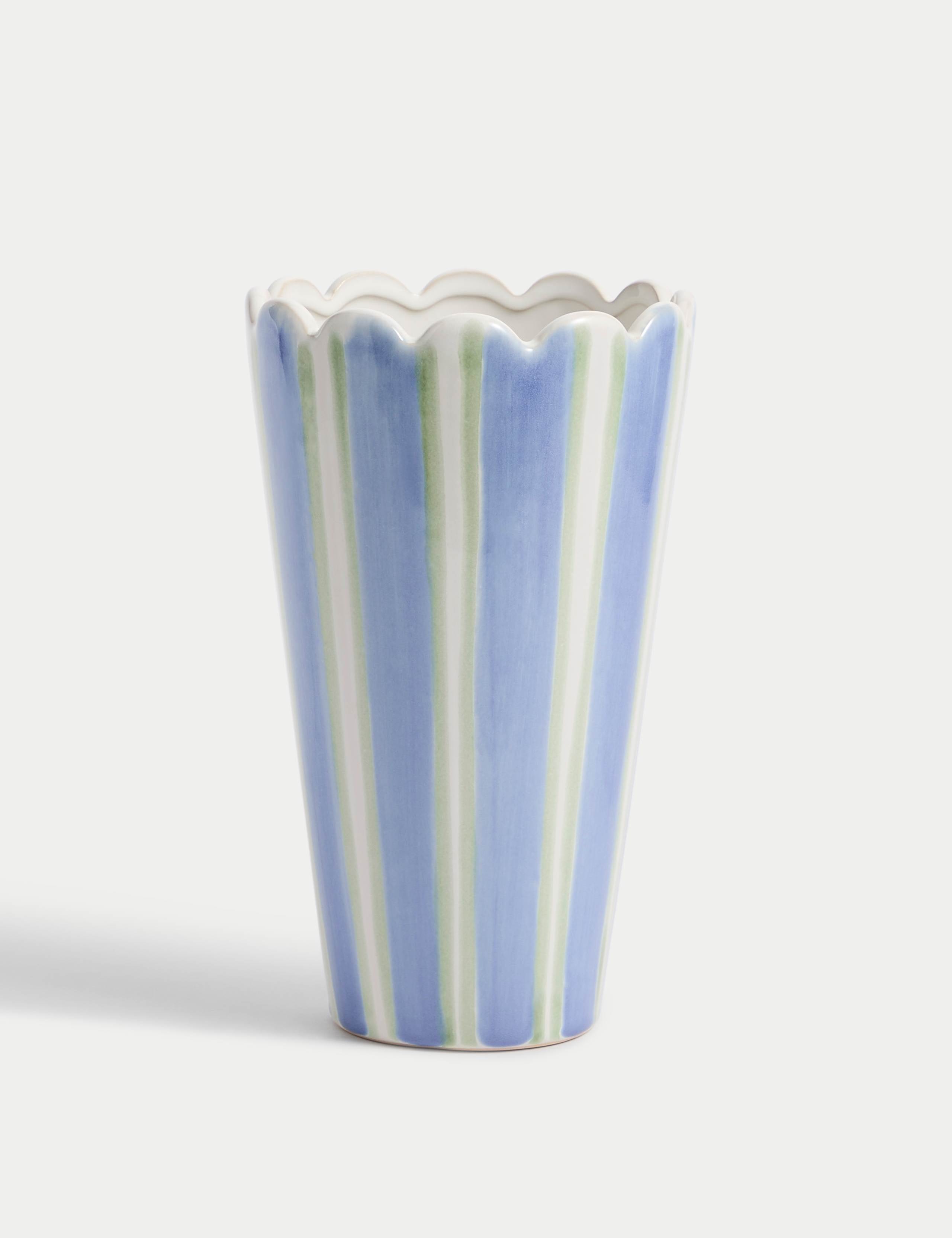 Scallop Striped Ceramic Vase