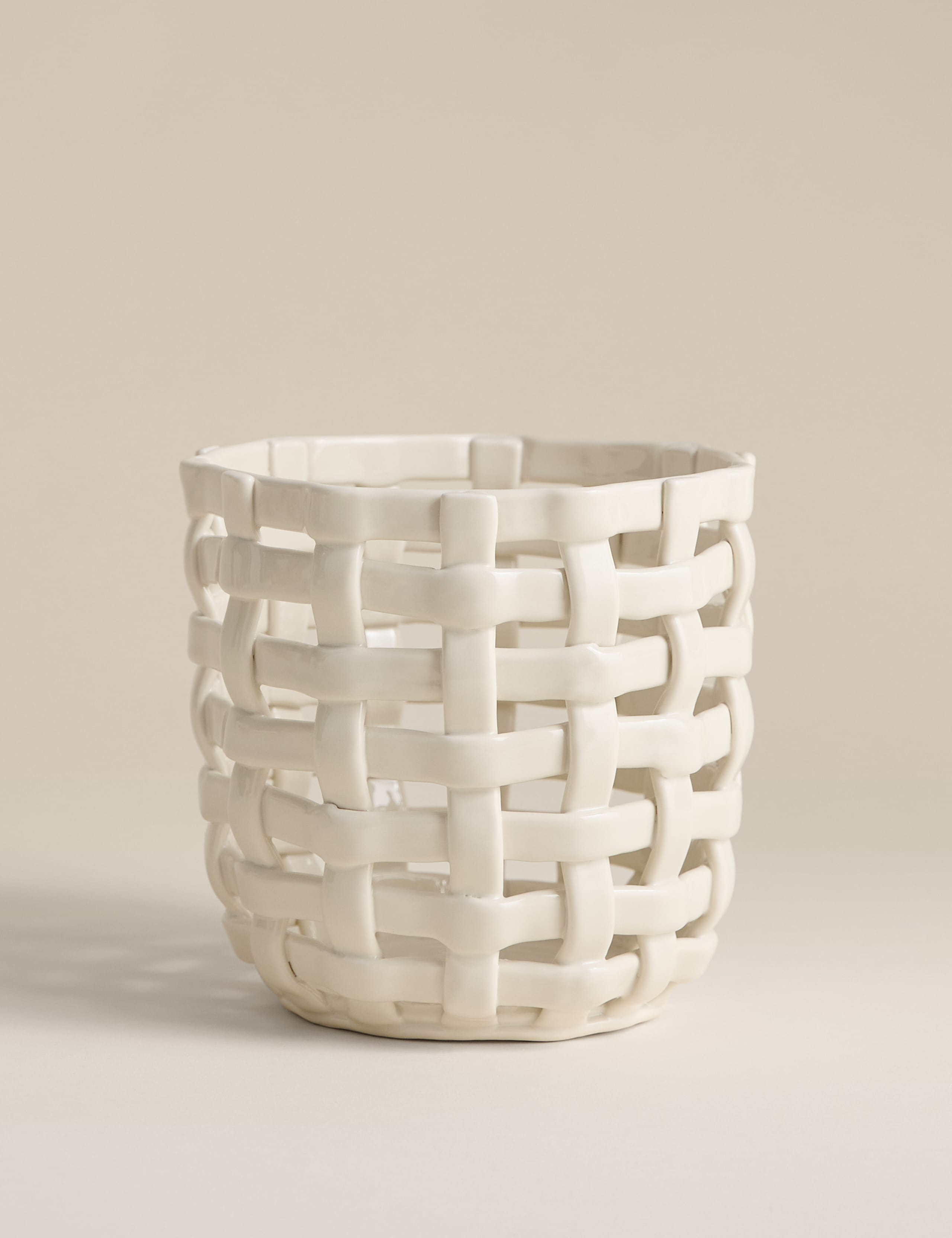 Basket Weave Ceramic Hurricane Candle Holder