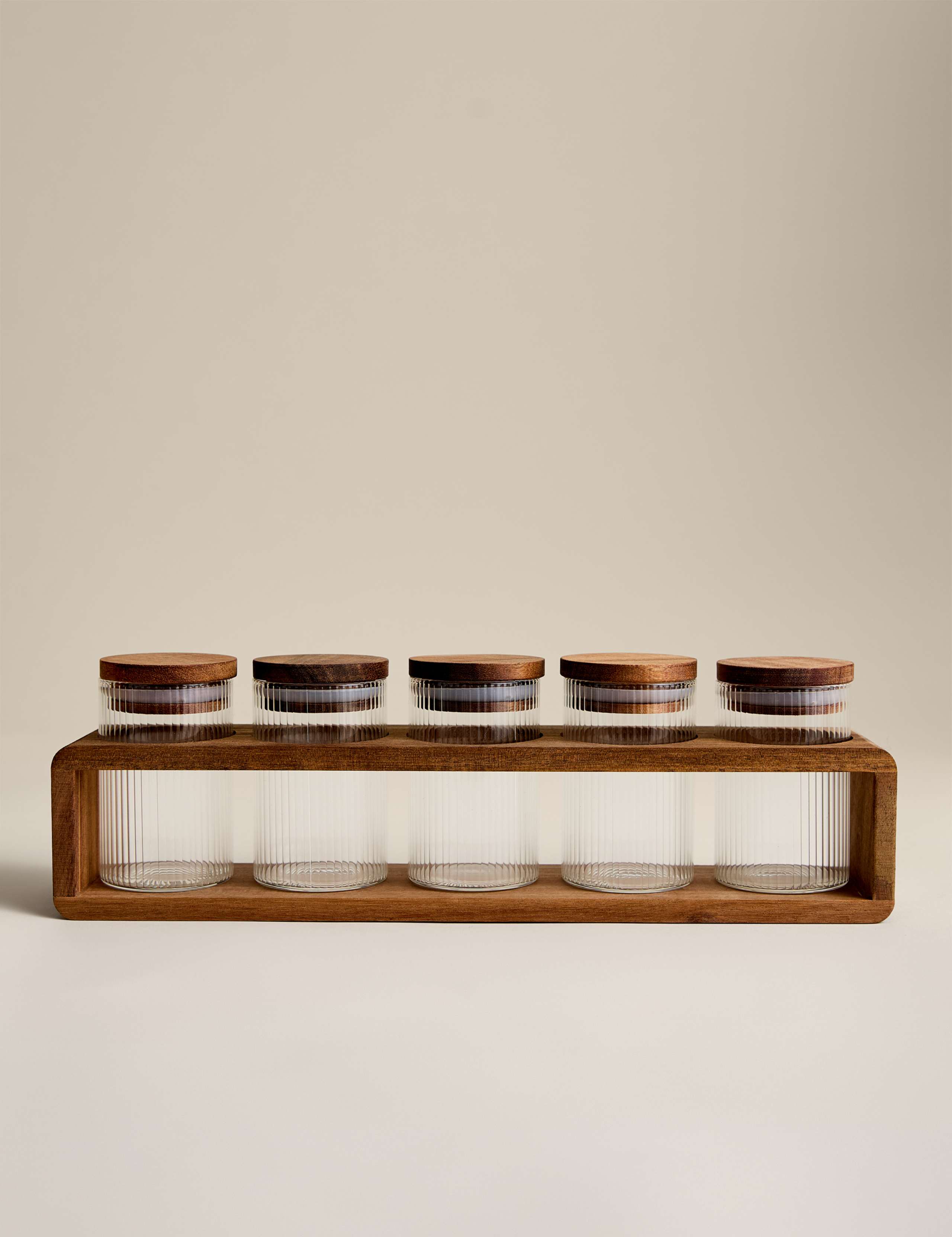 Set of 5 Ribbed Glass Spice Jars