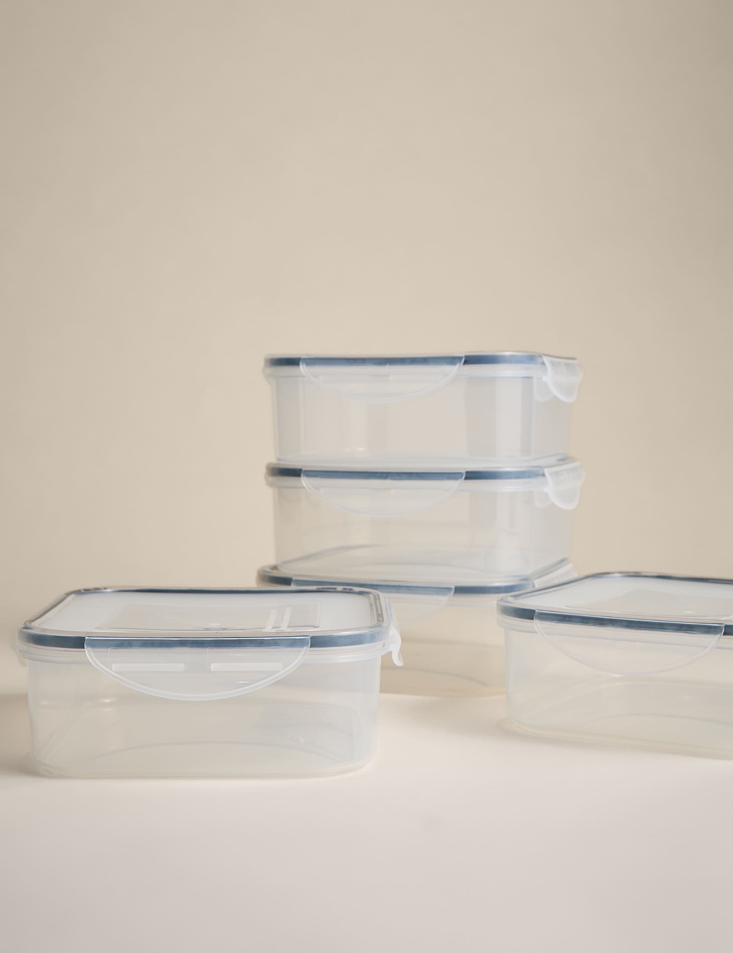 Set of 5 1.2L Square Clip Top Storage Boxes