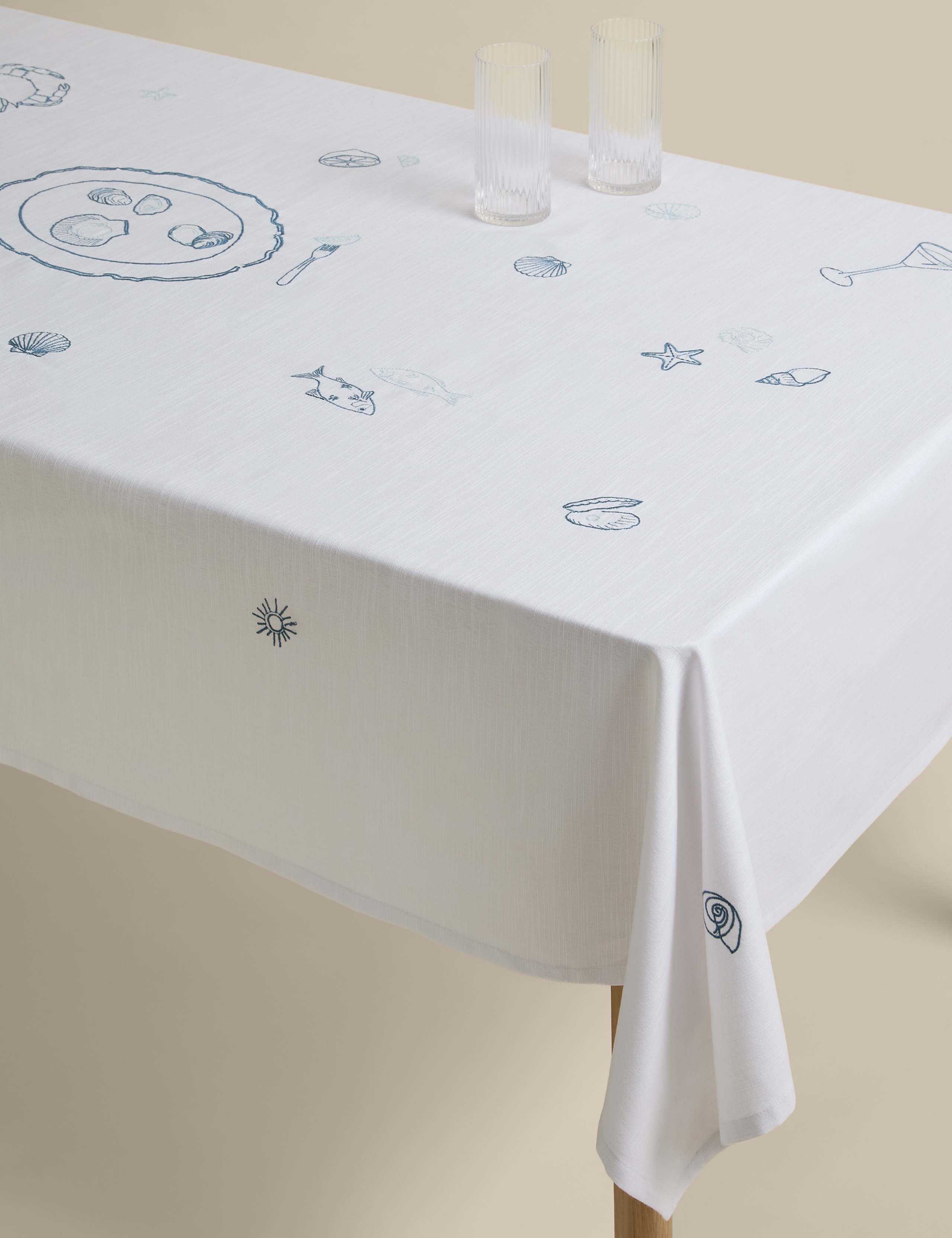 Pure Cotton Coastal Embroidered Tablecloth