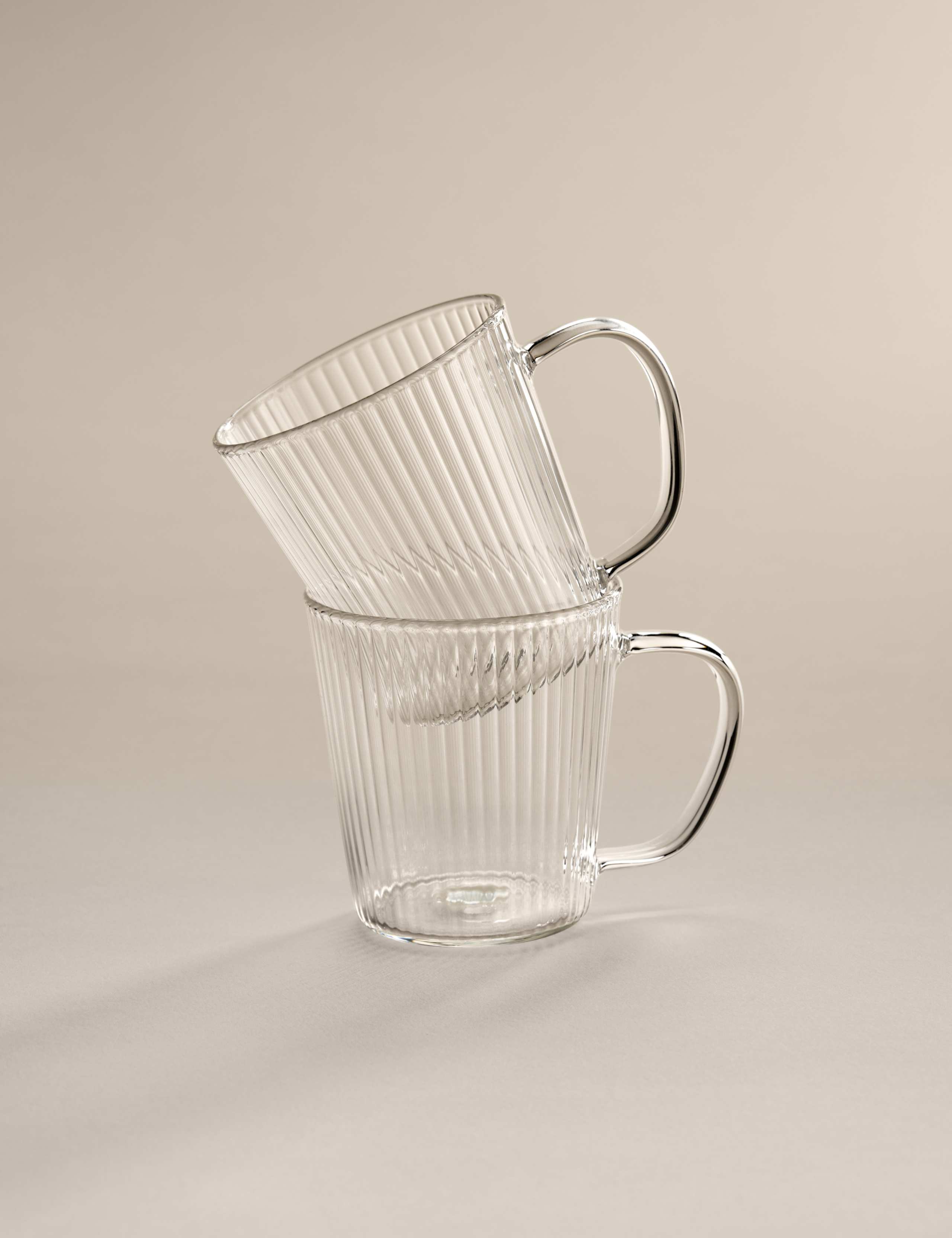 2 Pack Ribbed Glass Espresso Mugs