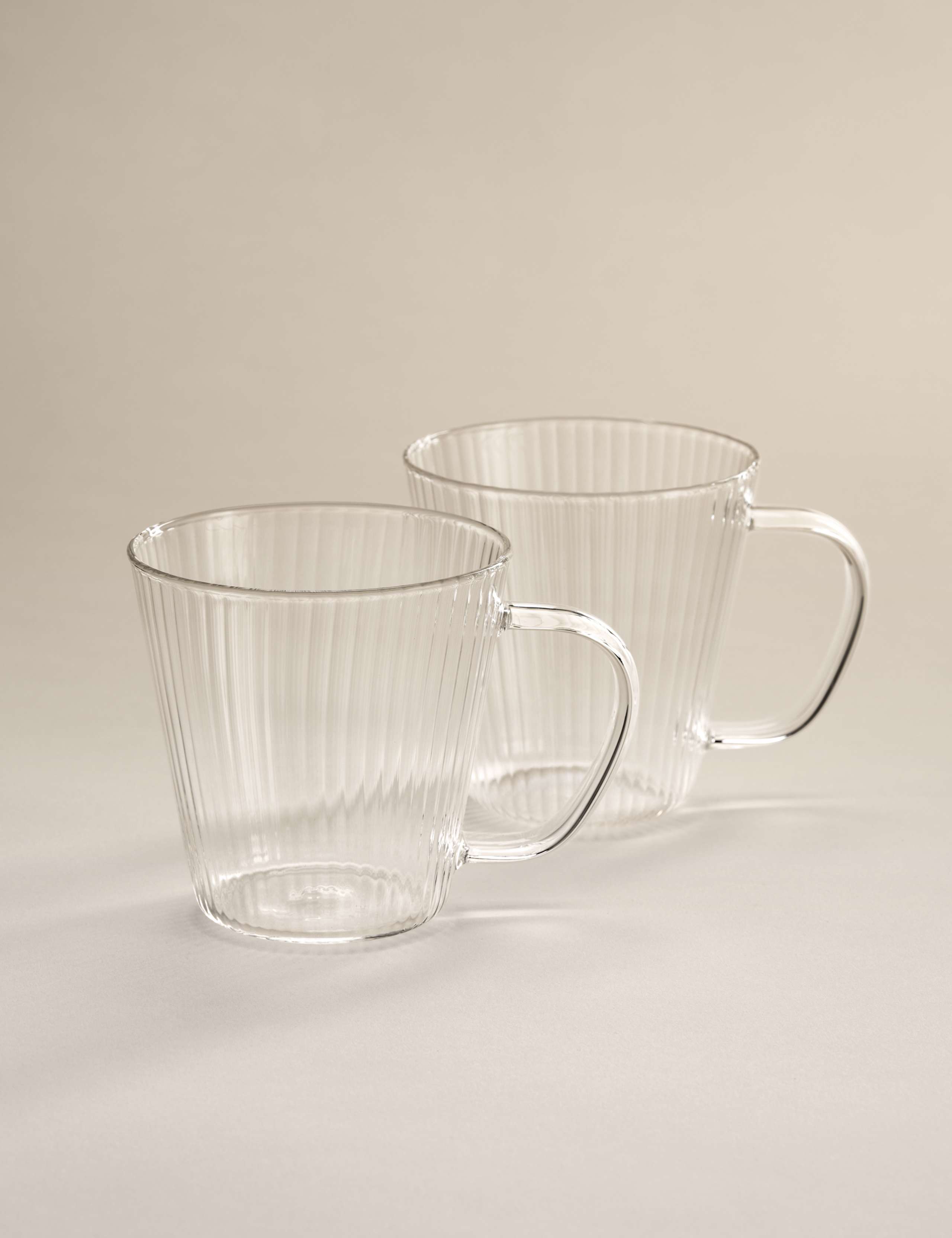 Set of 2 Ribbed Glass Flat White Mugs