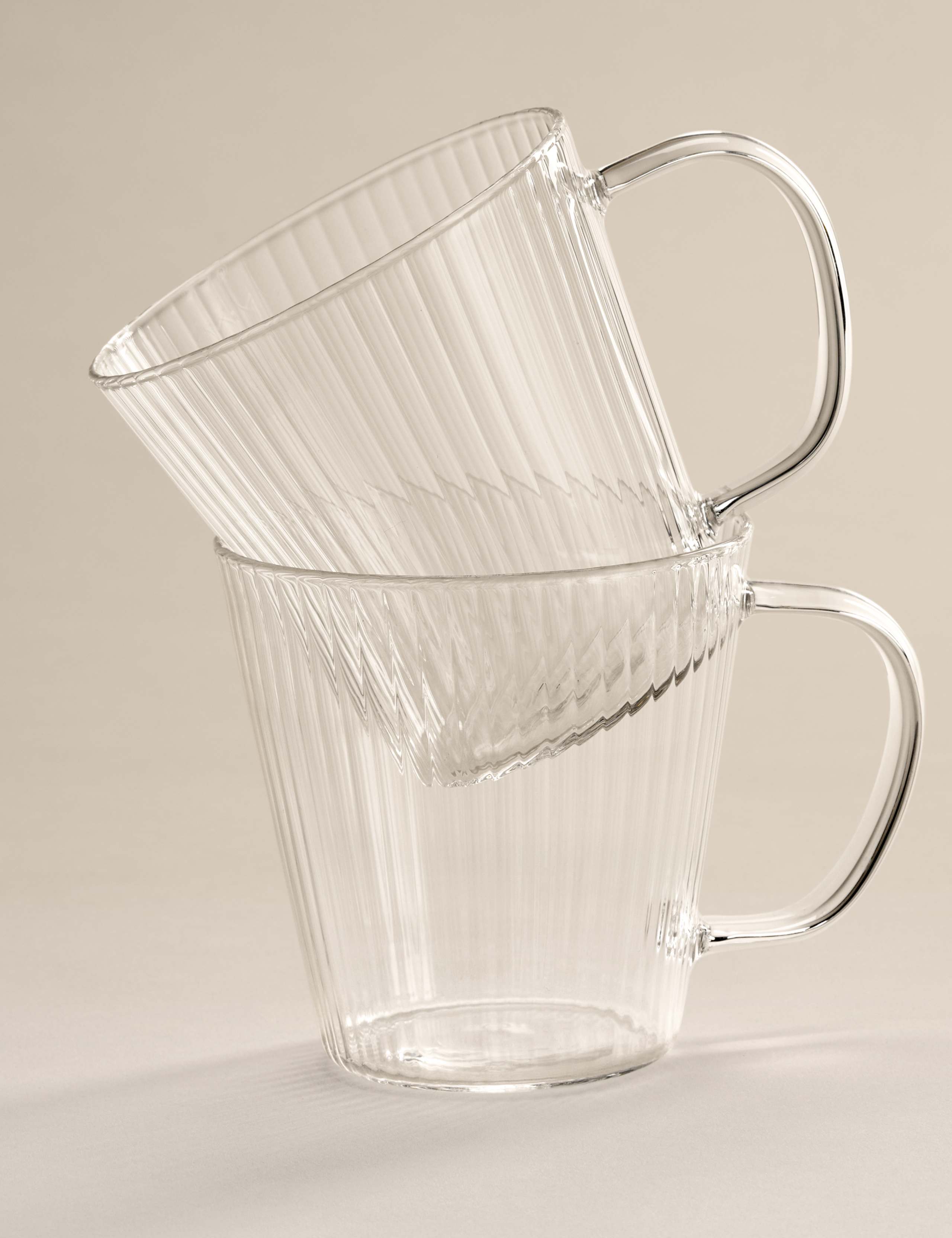 Set of 2 Ribbed Glass Cappuccino Mugs