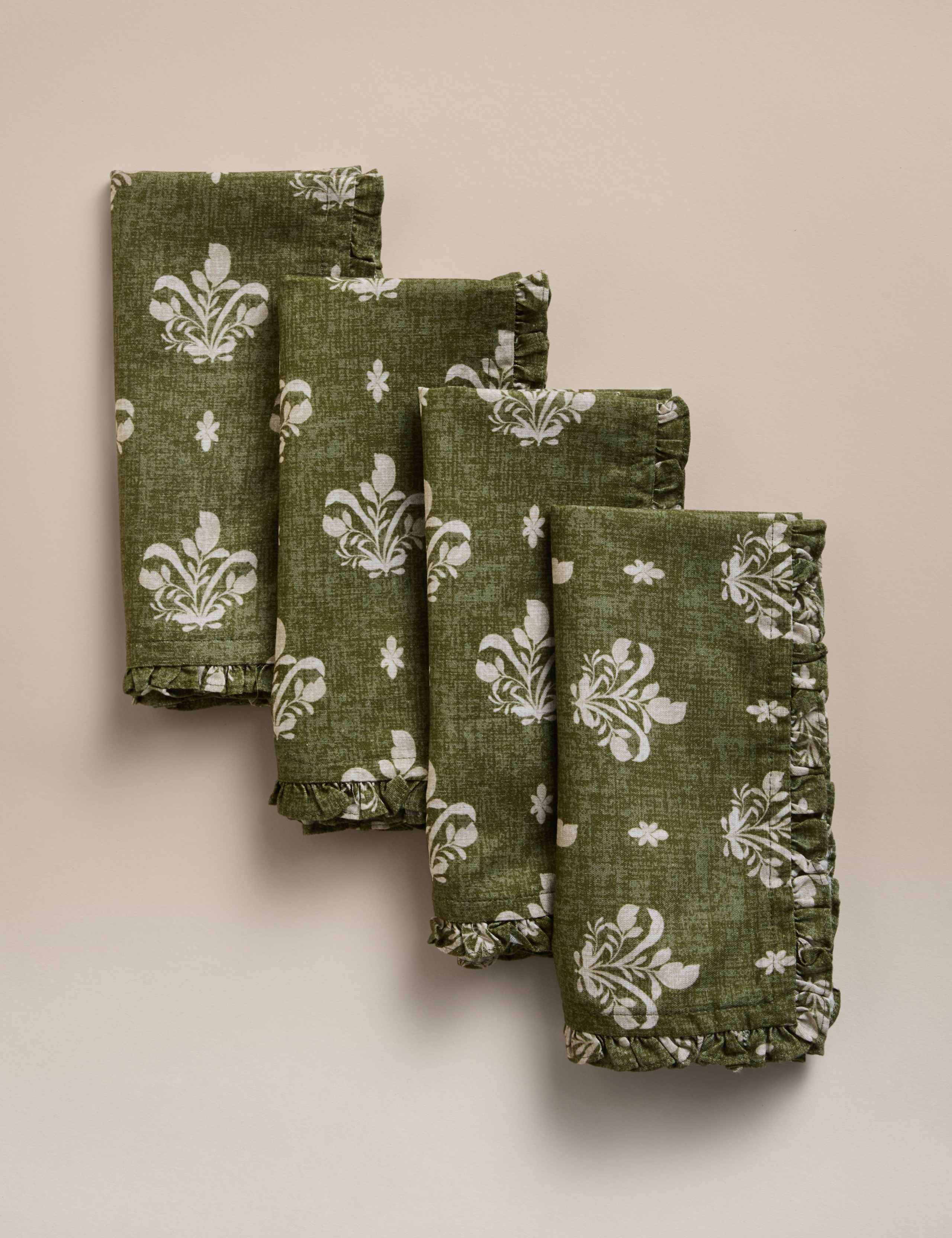 Set of 4 Cotton with Linen Block Print Napkins