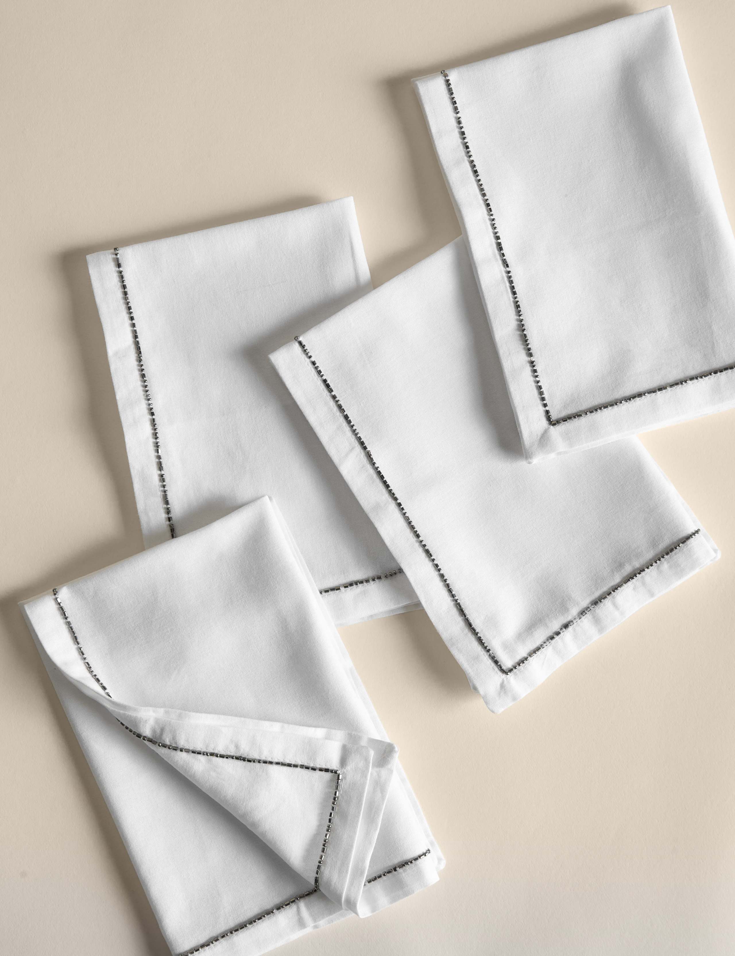 4pk Pure Cotton Beaded Edge Napkins