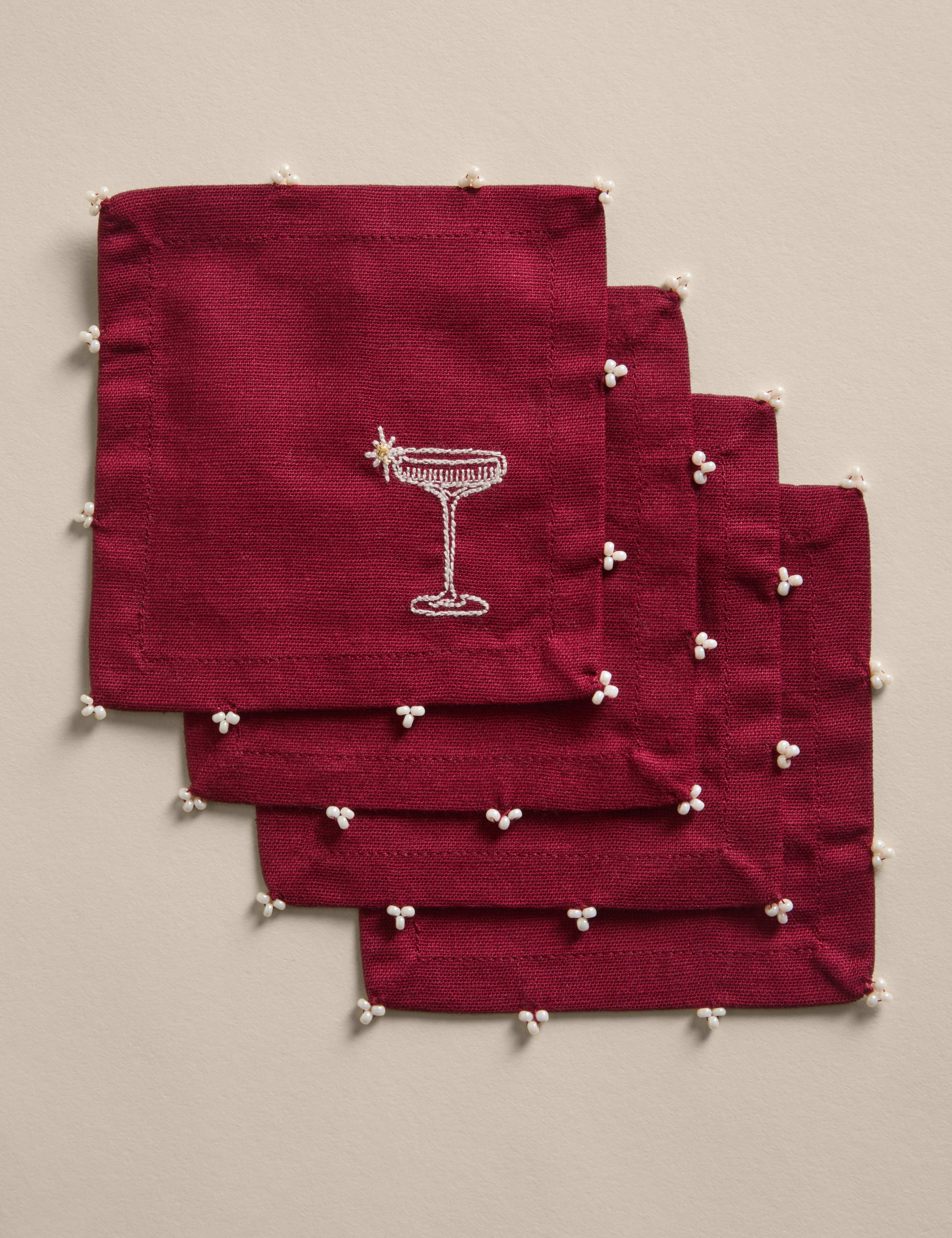 Set of 4 Embroidered Logo Cocktail Napkins