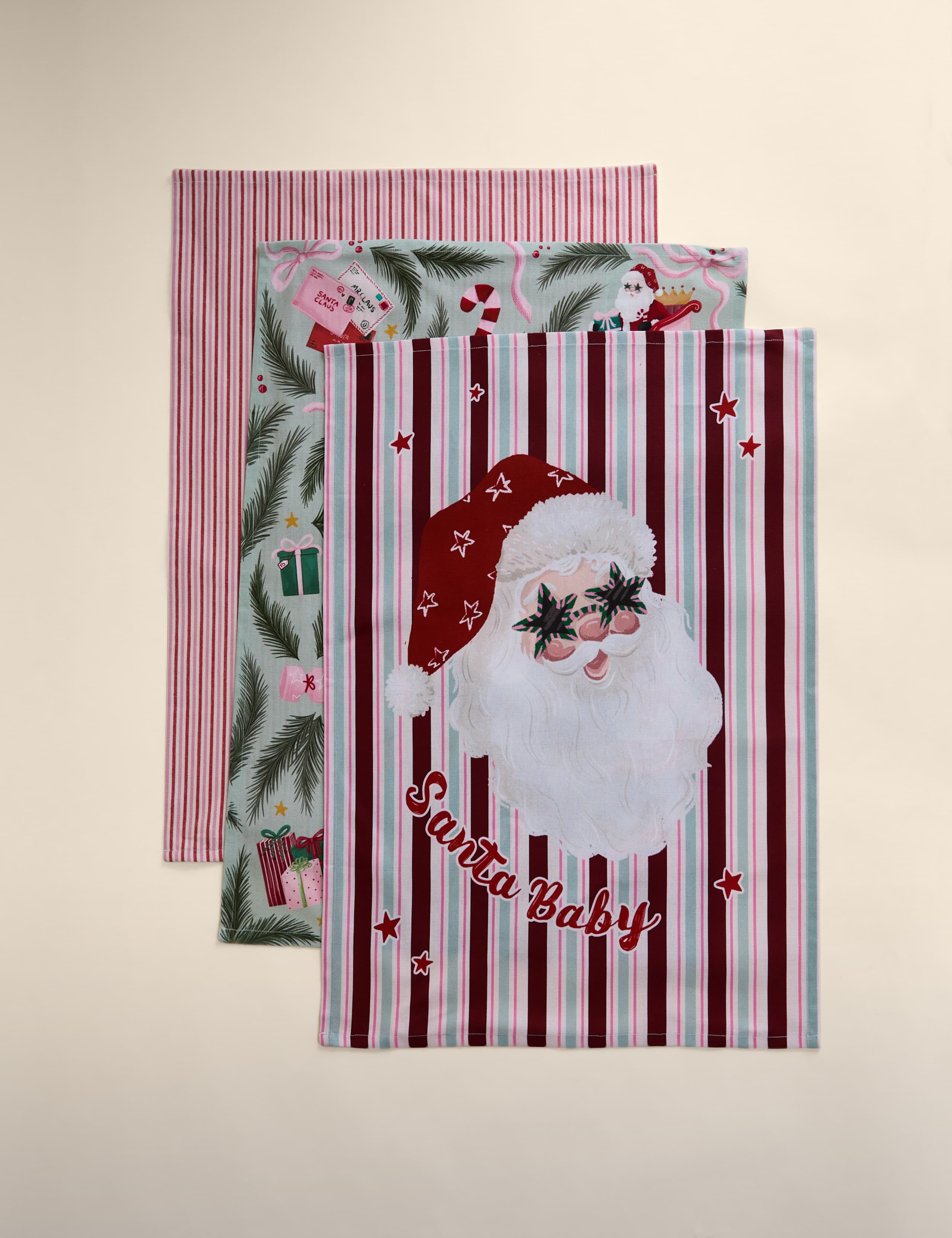 Set of 3 Pure Cotton Festive Tea Towels