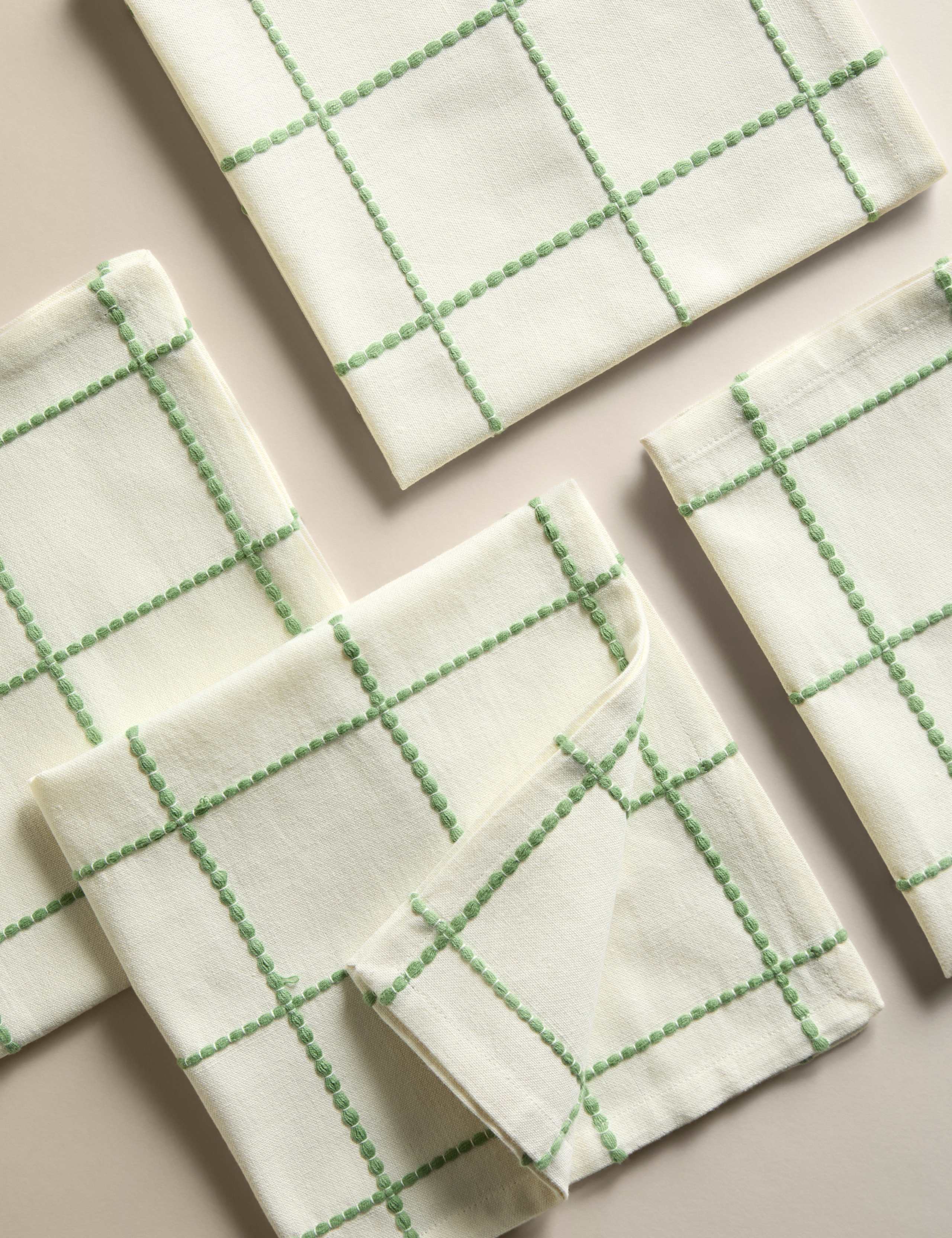 Set of 4 Pure Cotton Checked Napkins