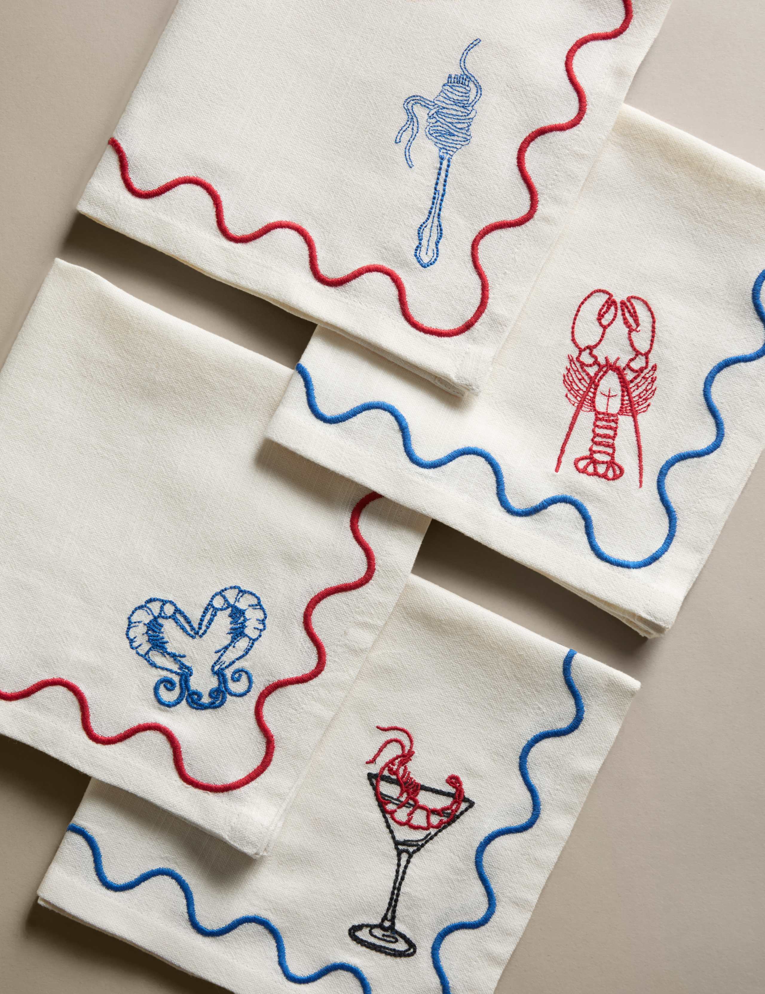 Set of 4 Pure Cotton Bistro Embroidered Napkins