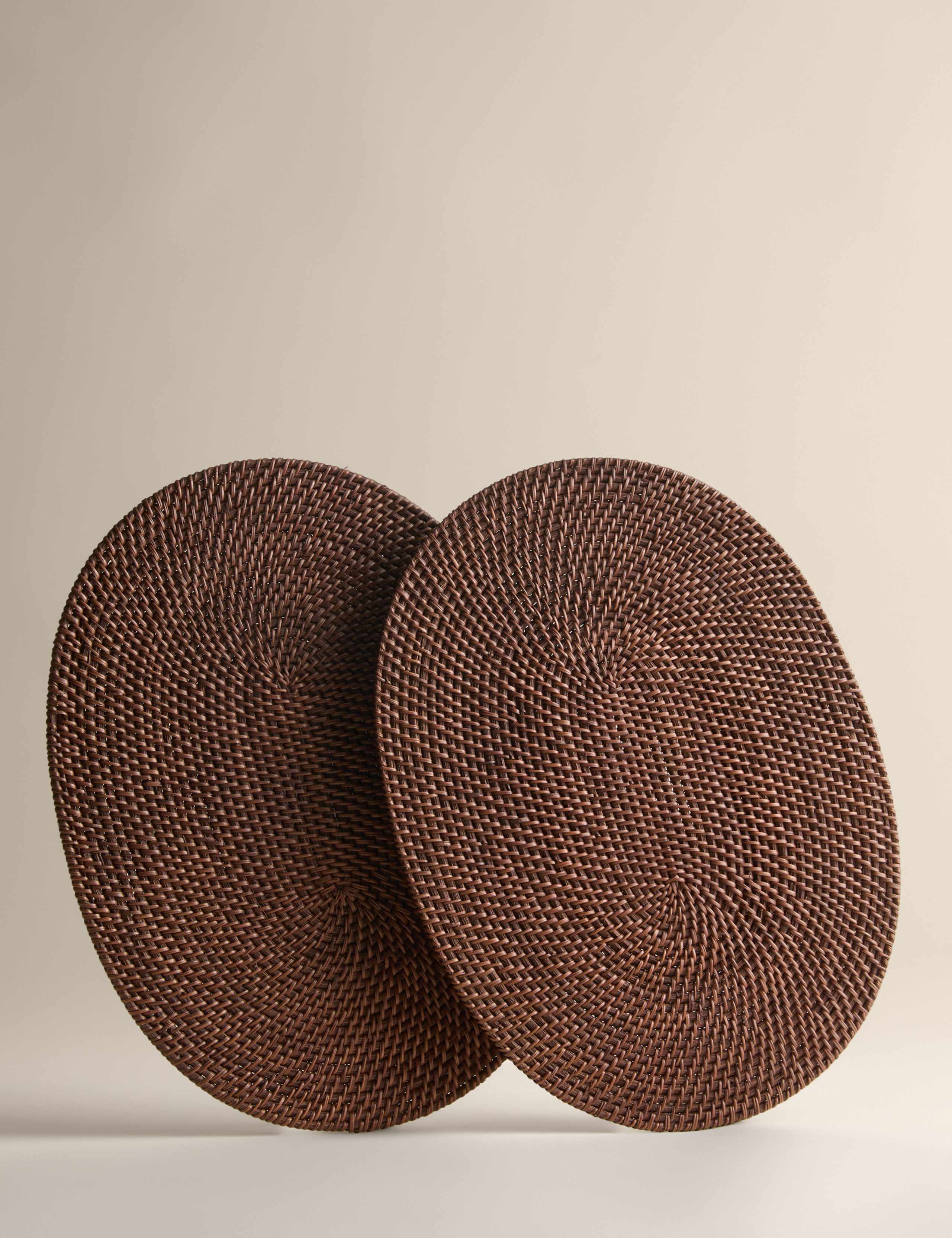 Set of 2 Rattan Oval Placemats
