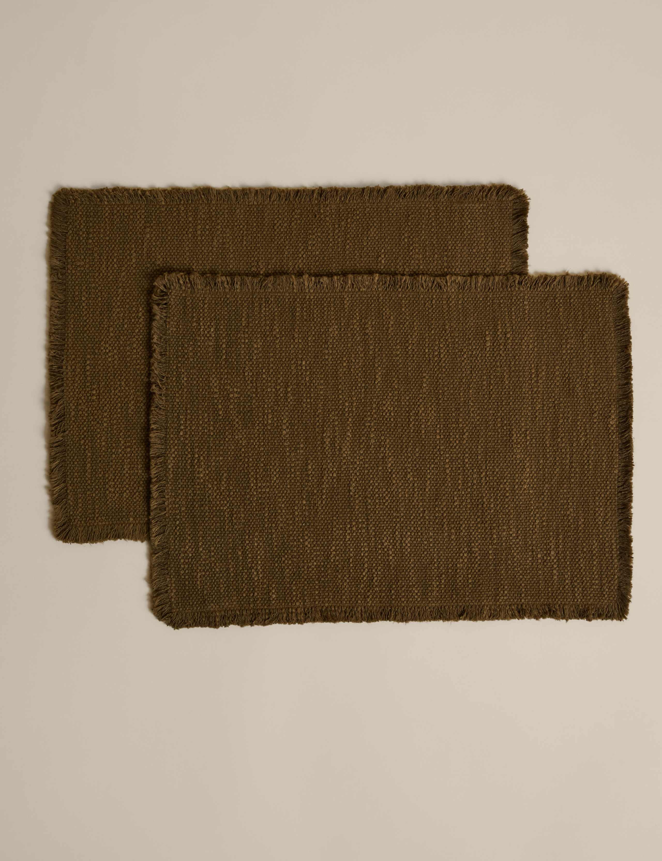 Set Of 2 Pure Cotton Frayed Edge Placemats