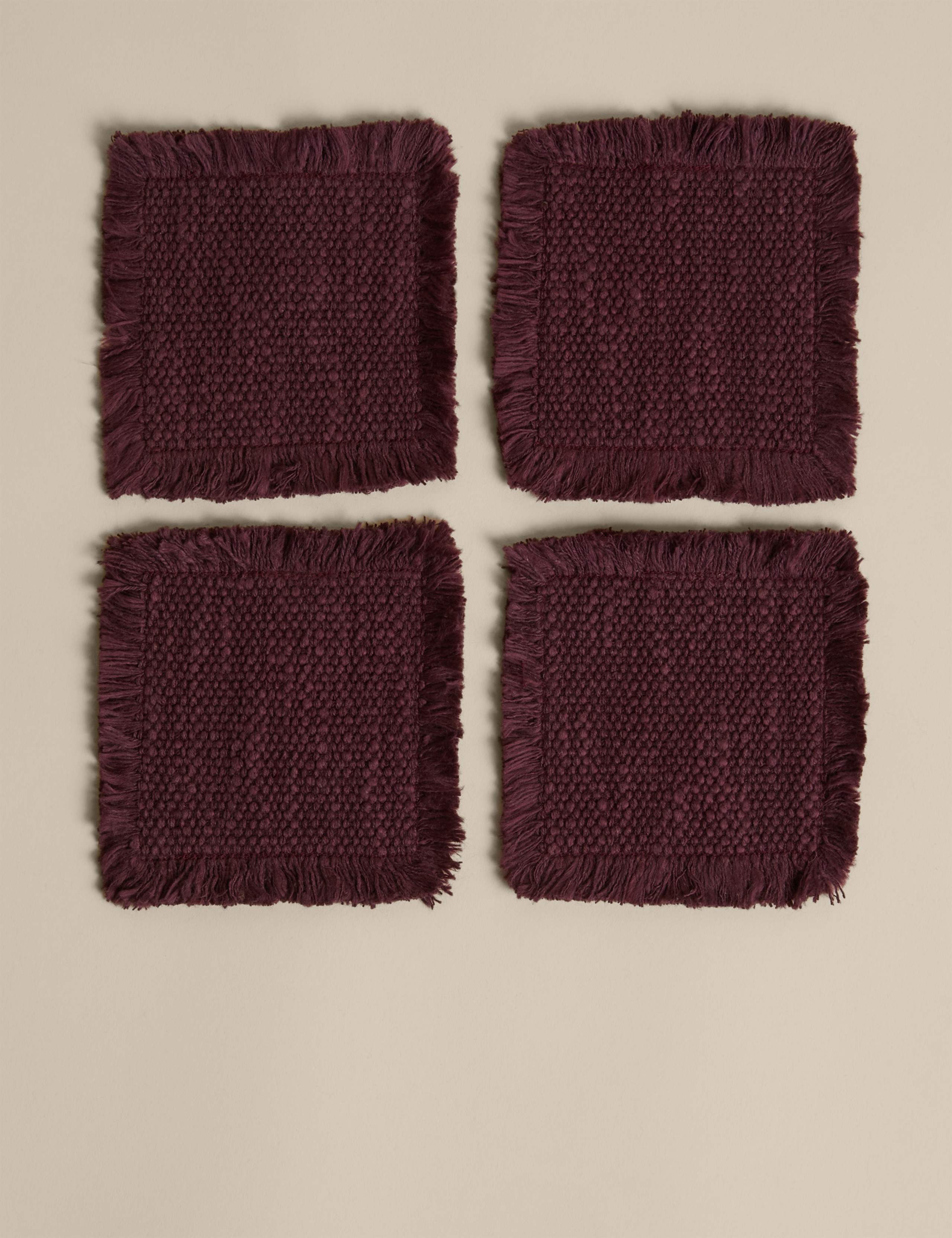 Set of 4 Pure Cotton Frayed Edge Coasters