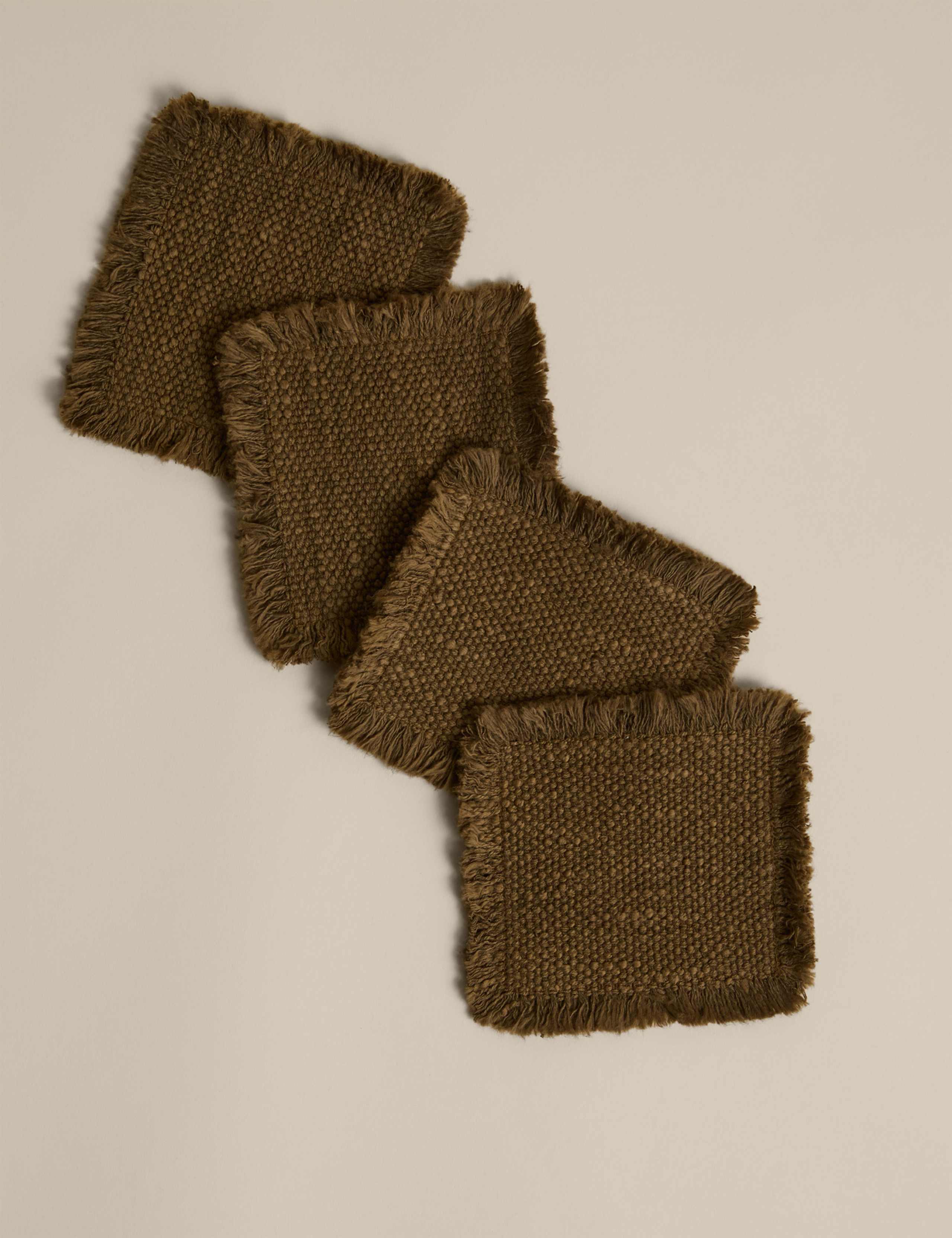 Set of 4 Pure Cotton Frayed Edge Coasters