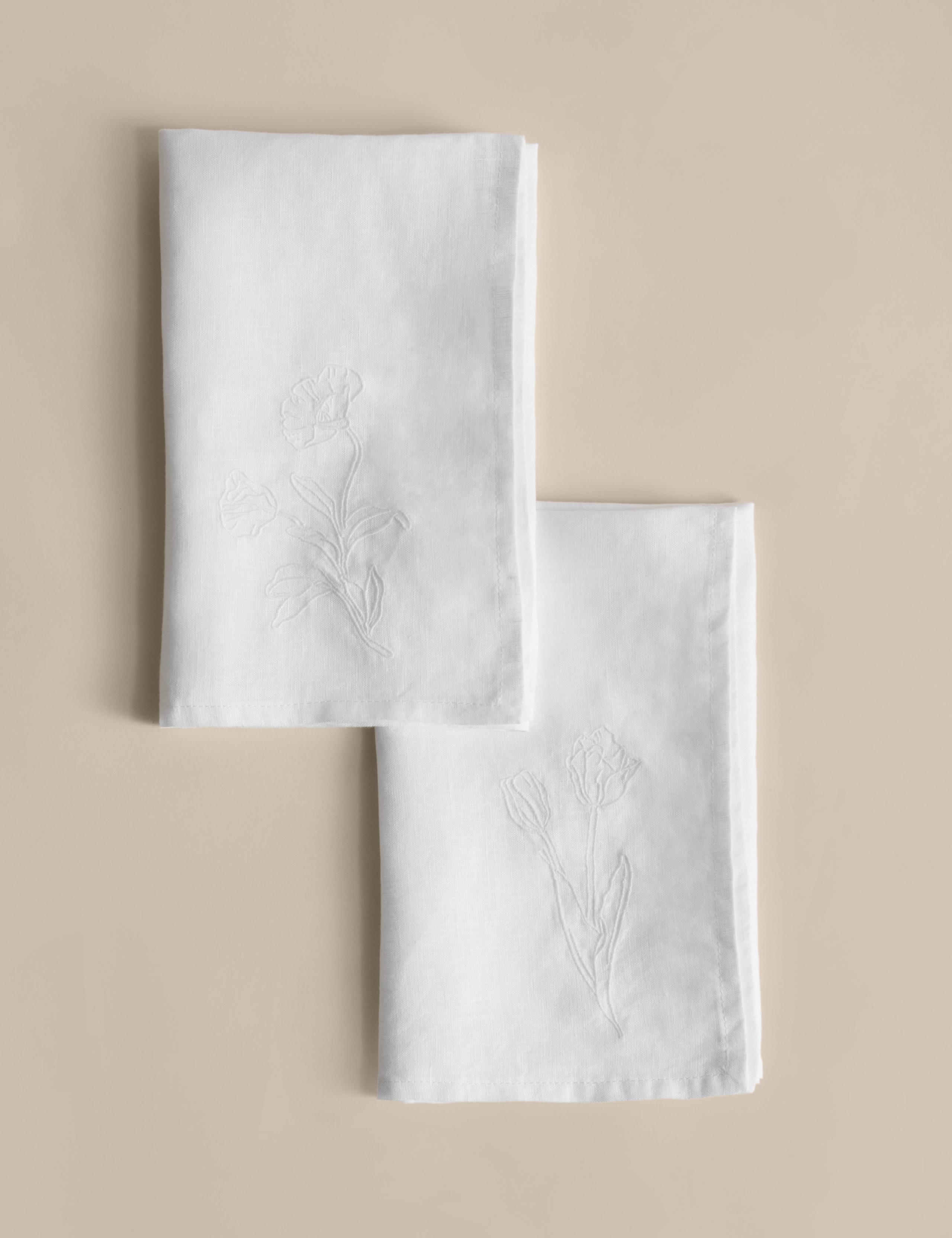 Set of 2 Pure Linen Embroidered Napkins