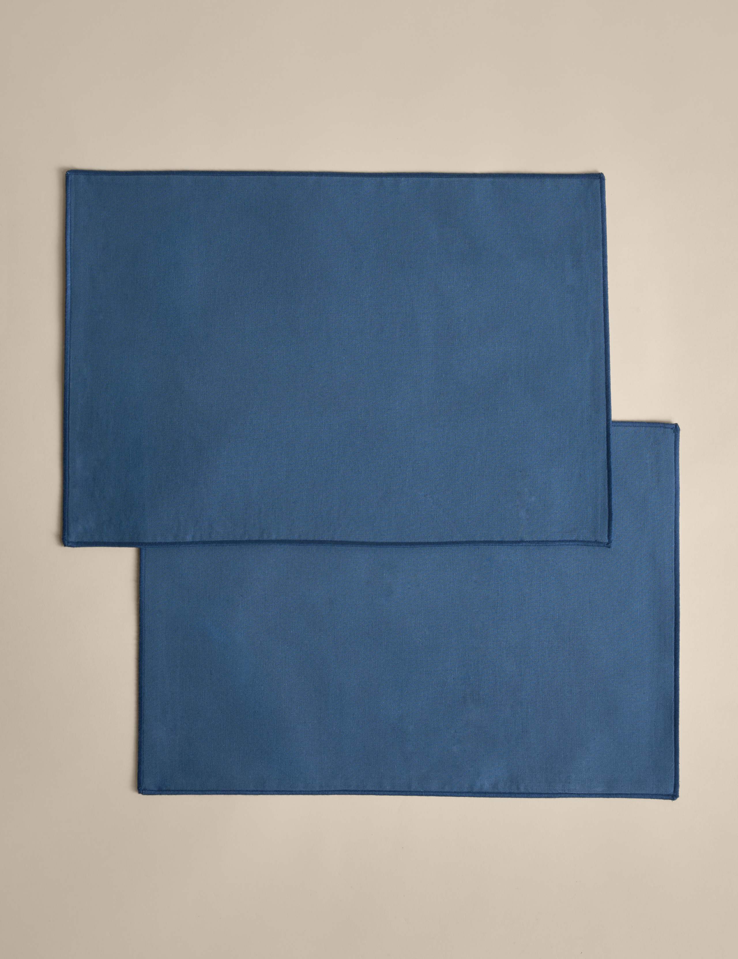 Set of 2 Cotton with Linen Embroidered Edge Placemats