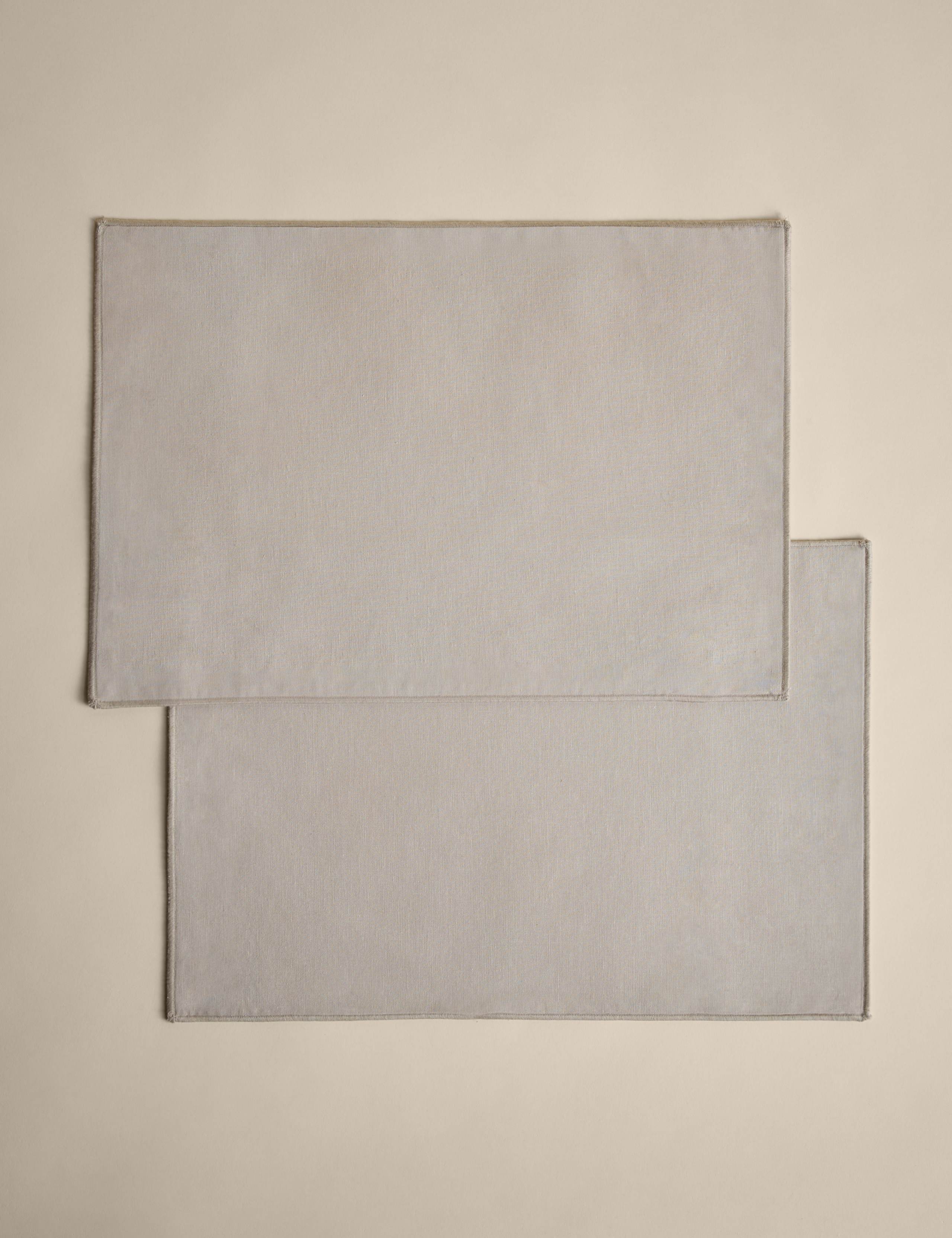 Set of 2 Cotton with Linen Embroidered Edge Placemats