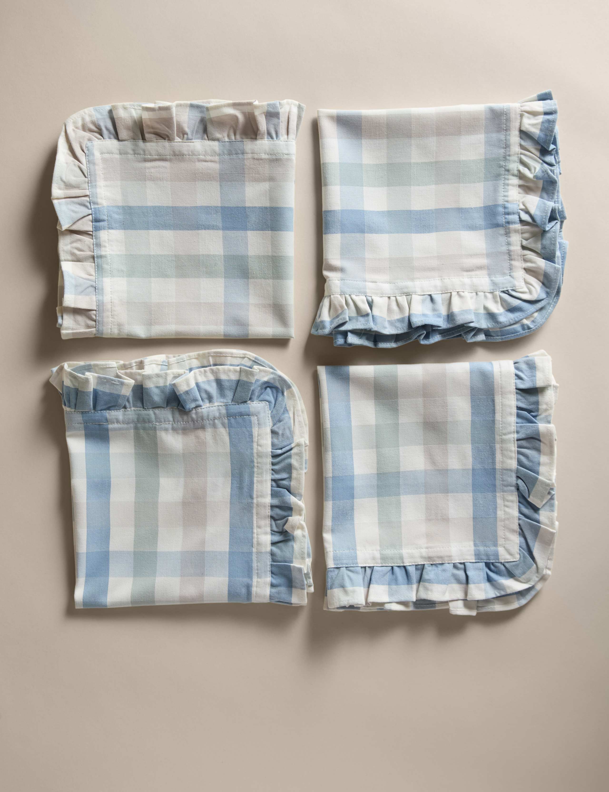Set of 4 Cotton with Linen Ruffle Gingham Napkins