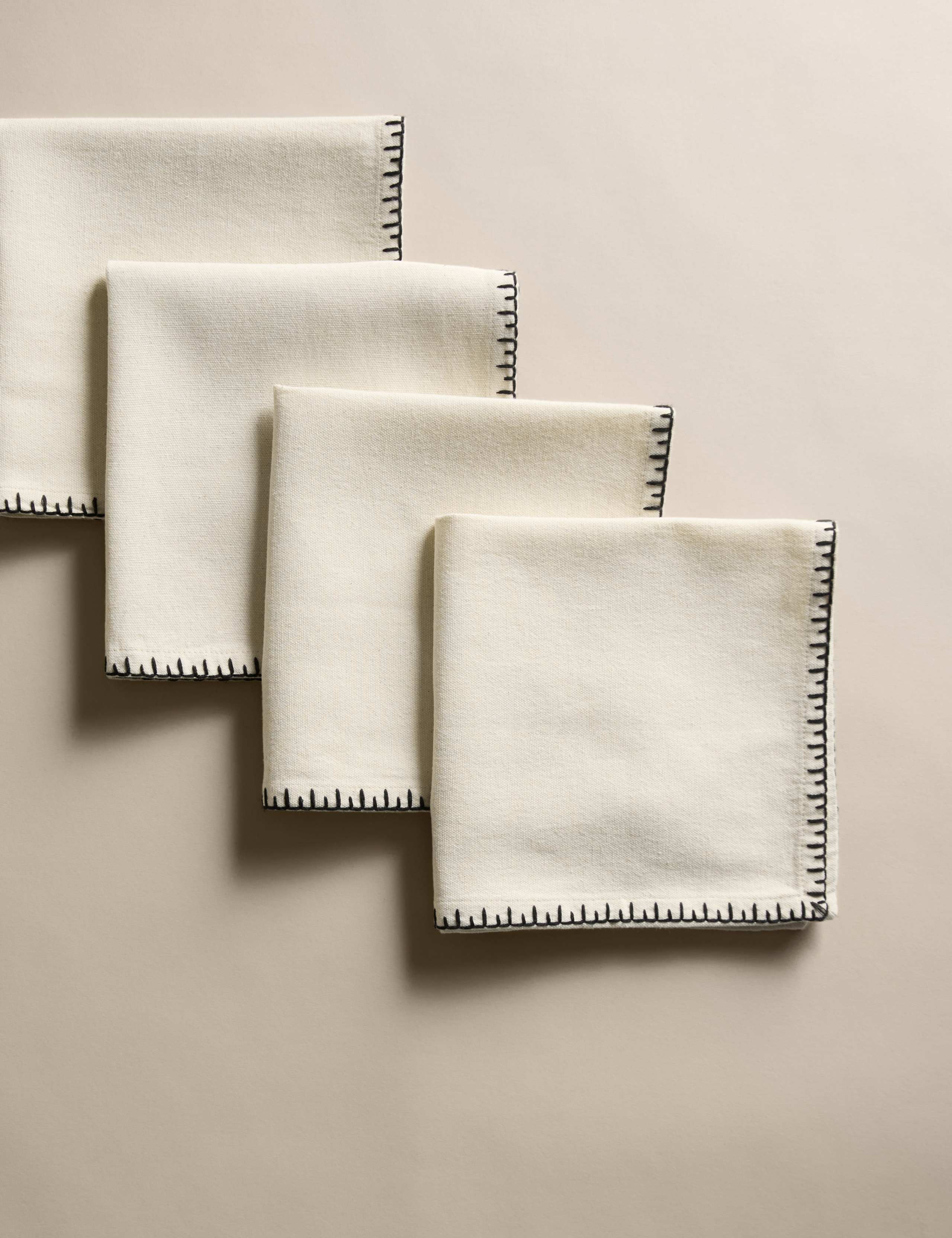 Set of 4 Pure Cotton Blanket Stitch Napkins