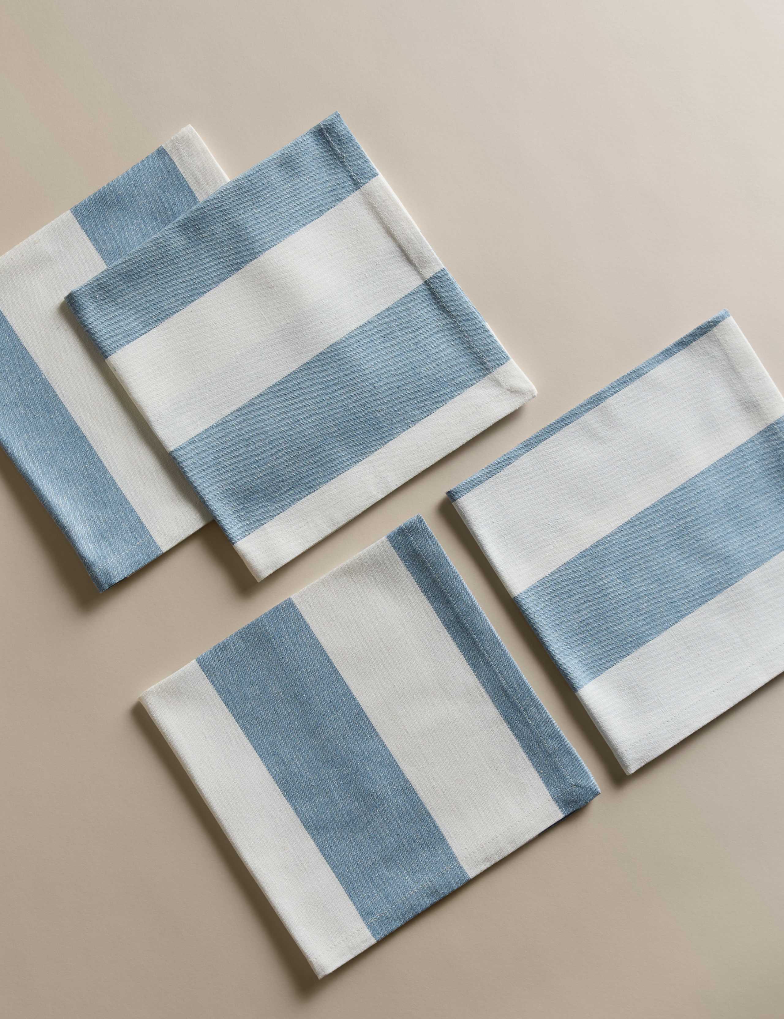 Set of 4 Cotton with Linen Wide Stripe Napkins