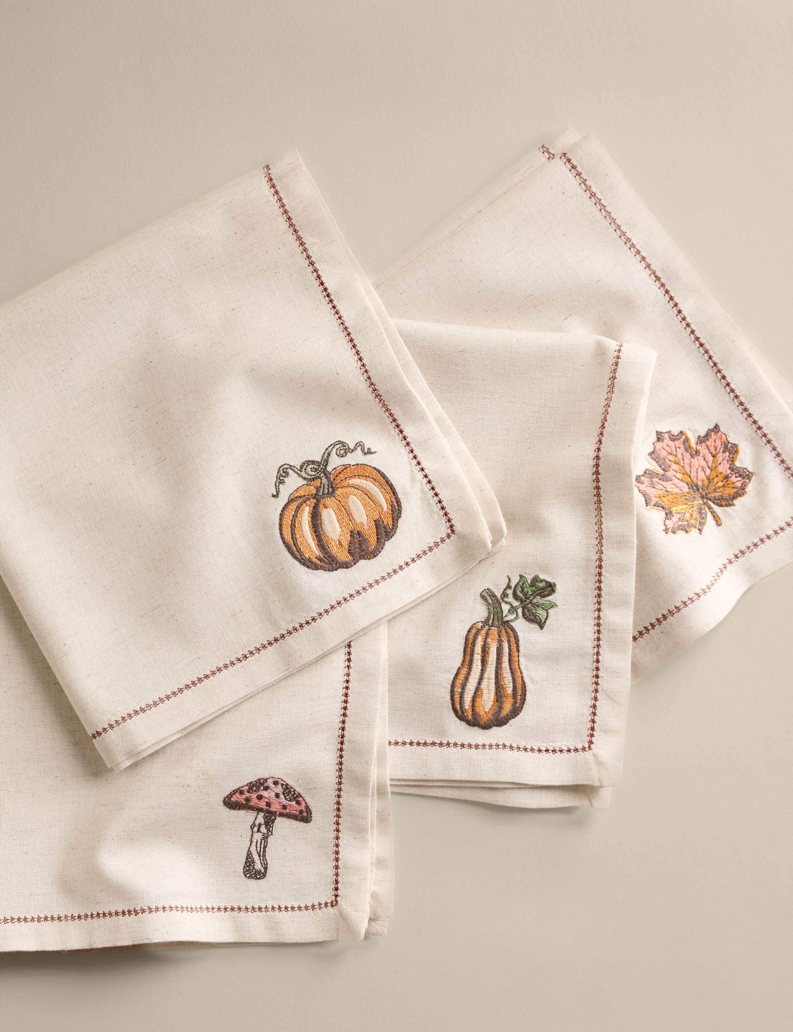 4pk Cotton Rich Harvest Embroidered Napkins