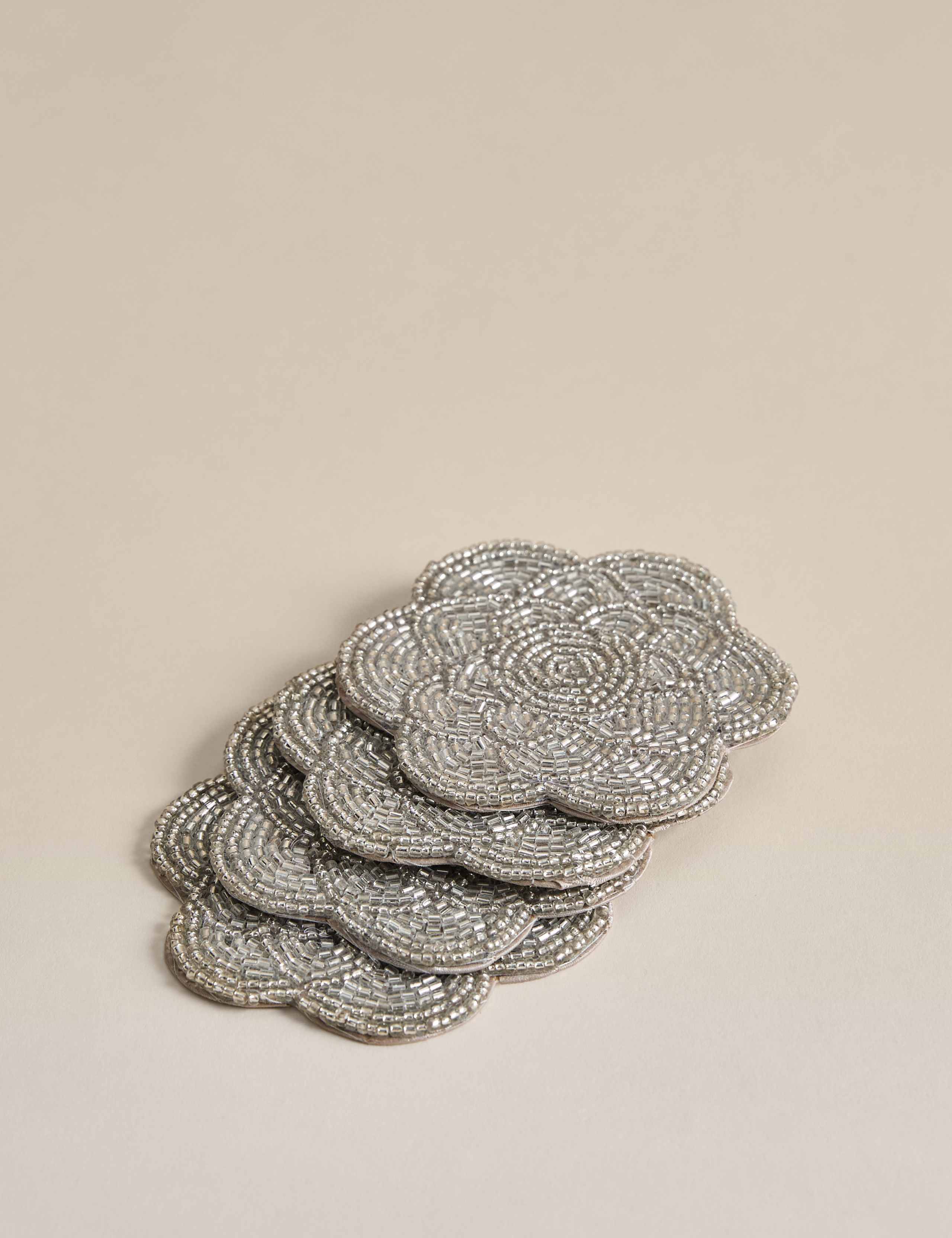 Set of 4 Beaded Scallop Coasters