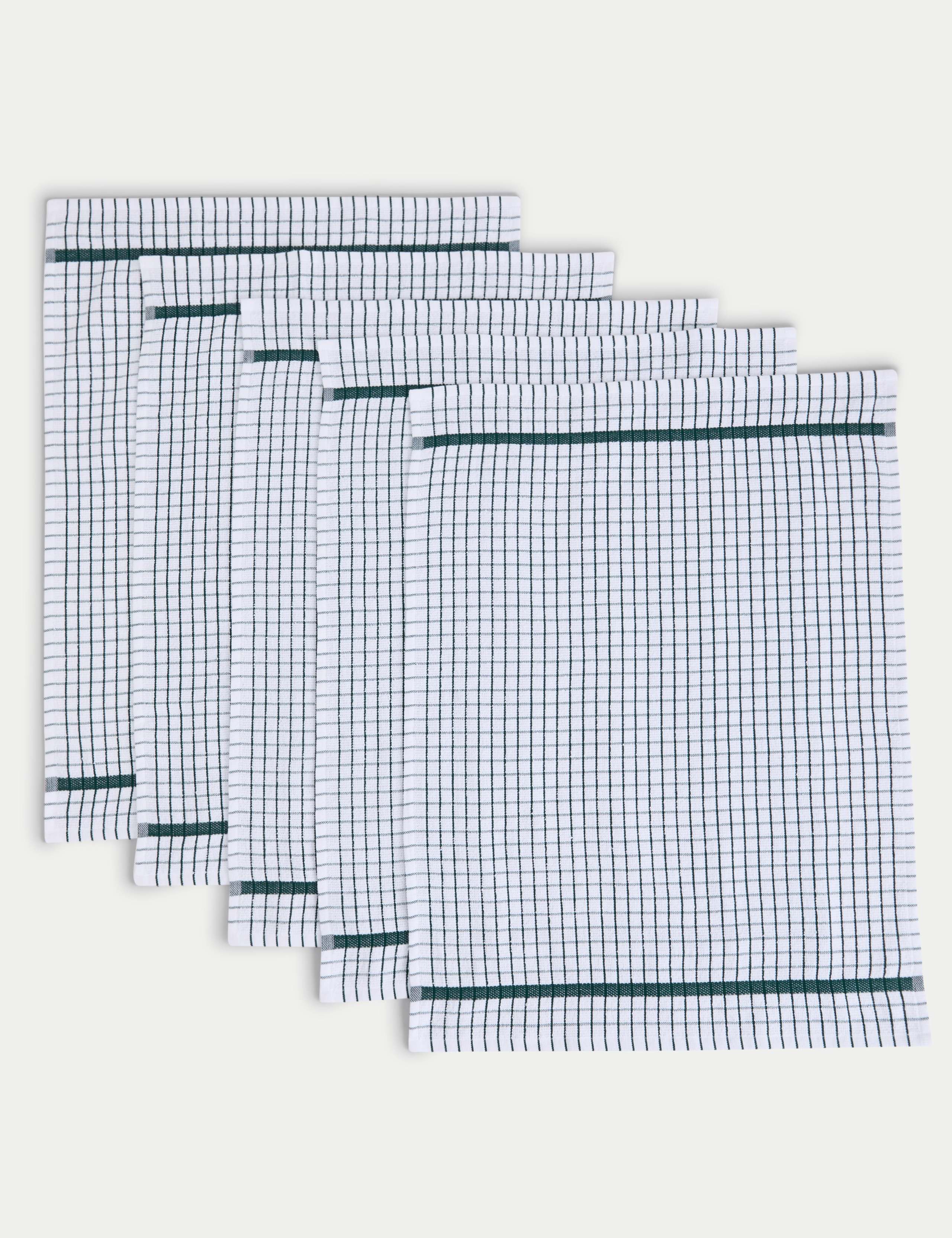 Set of 5 Checked Terry Tea Towels
