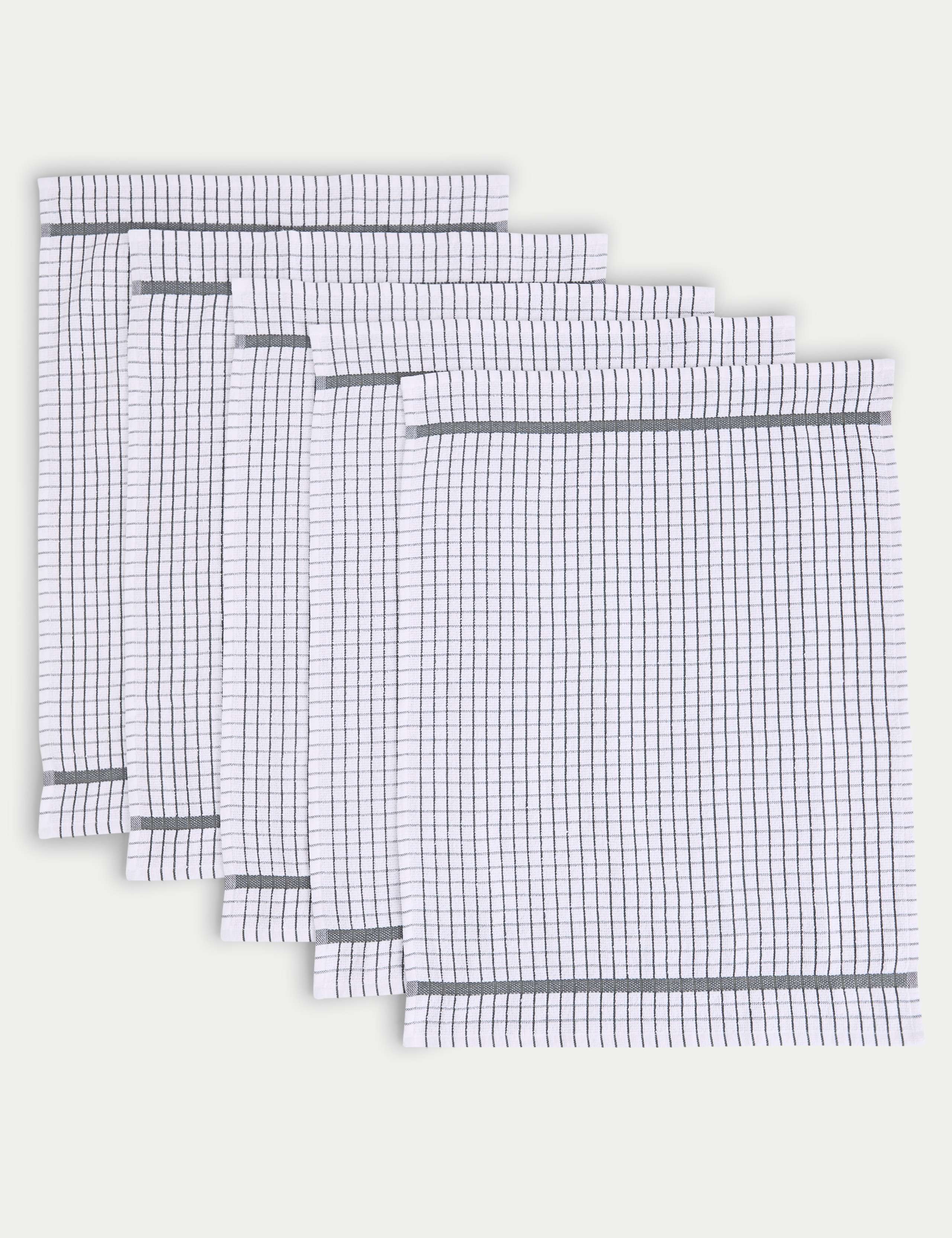 Set of 5 Checked Terry Tea Towels