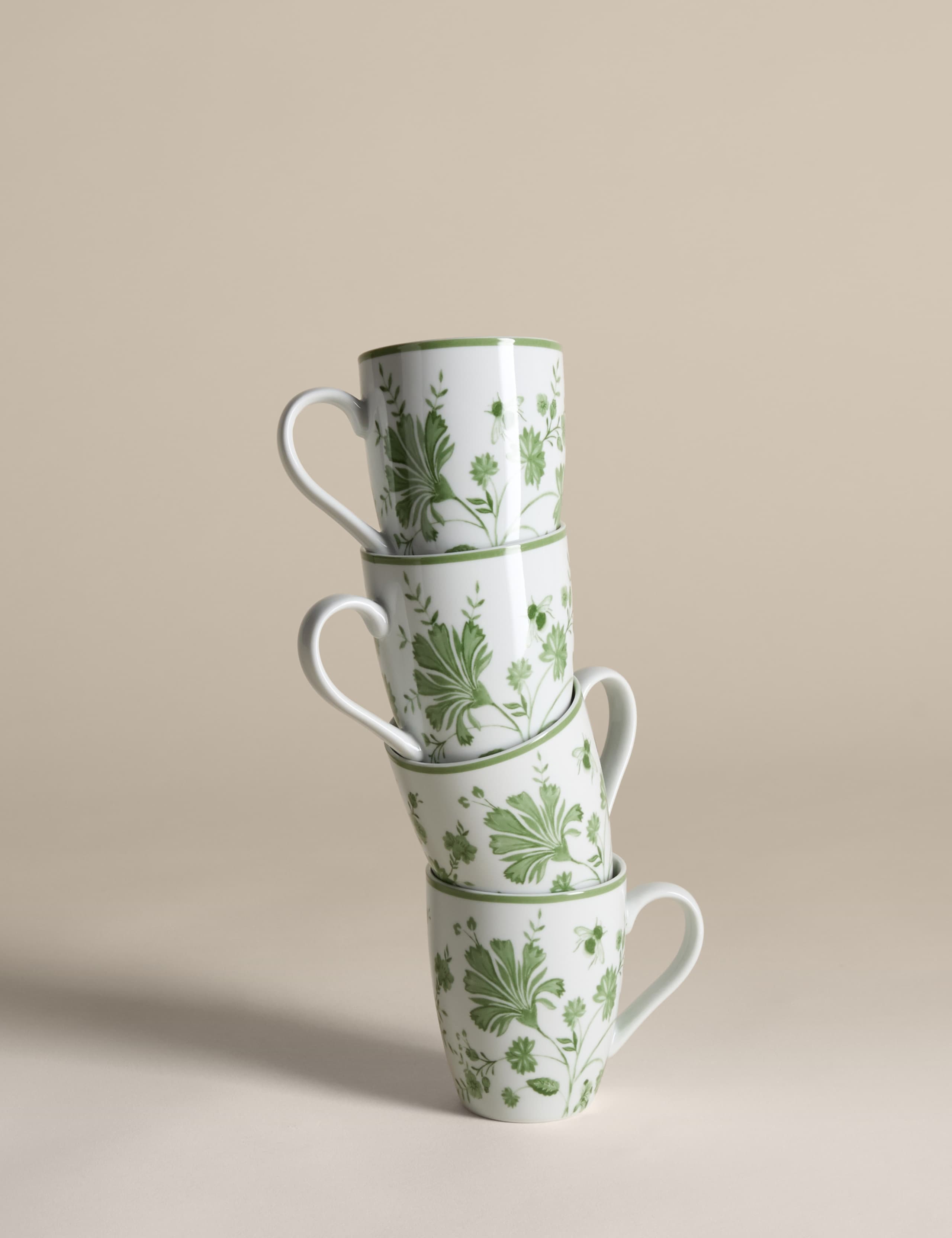Set of 4 Floral Bee Mugs