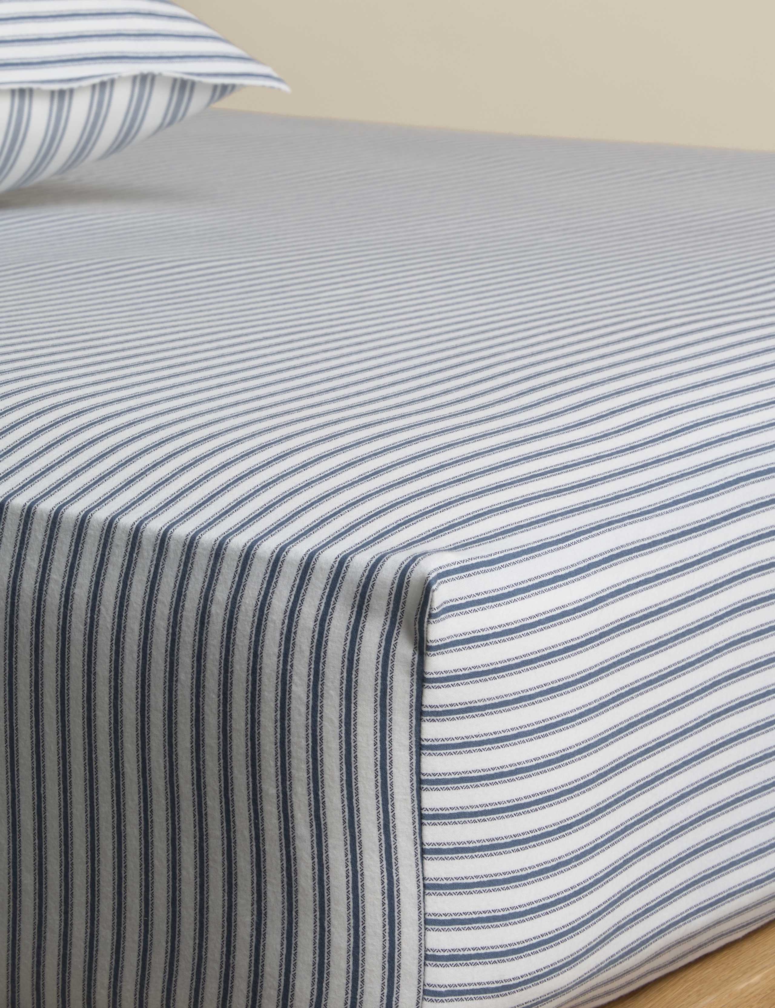 Brushed Cotton Striped Deep Fitted Sheet