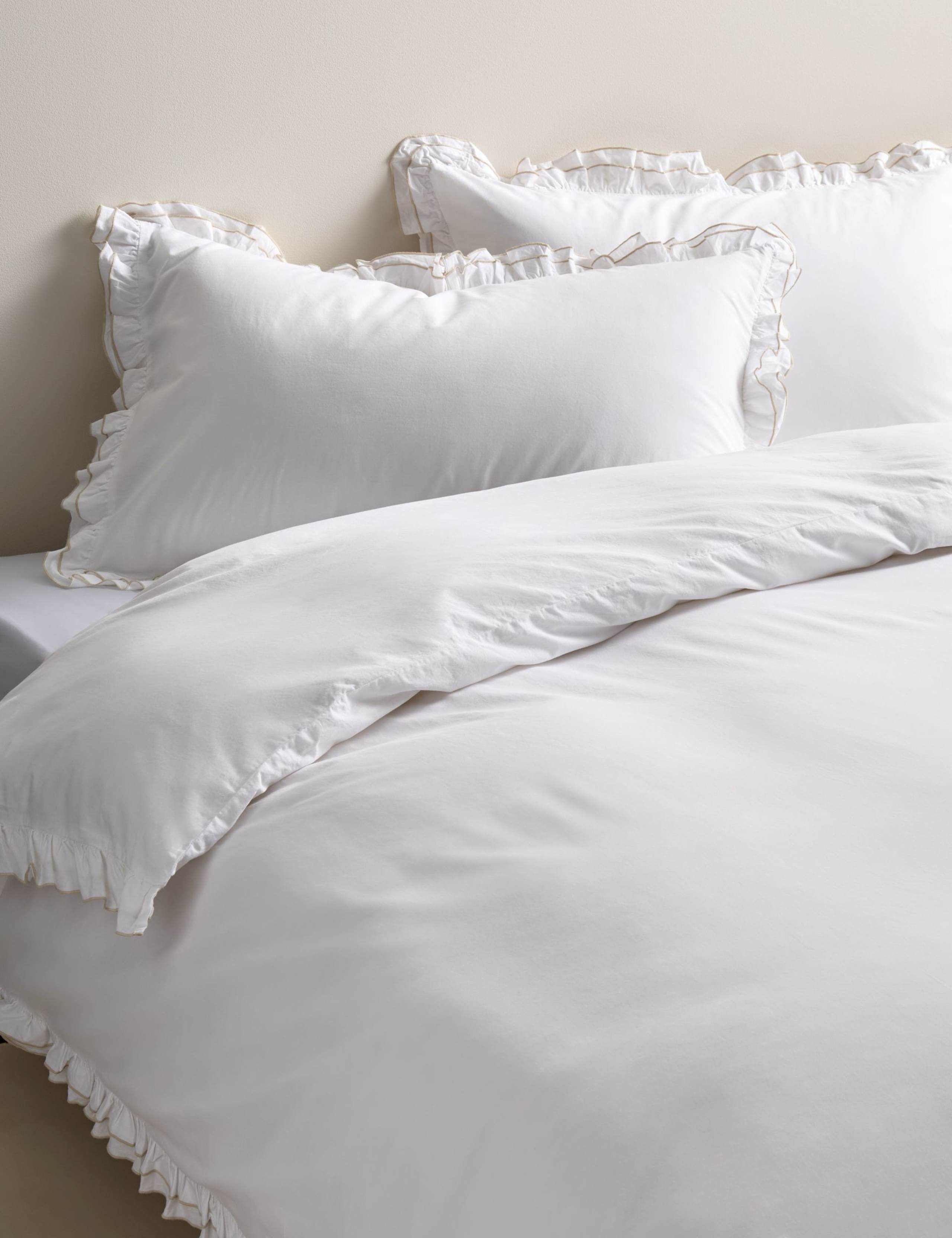 Pure Cotton Contrast Double Ruffle Bedding Set
