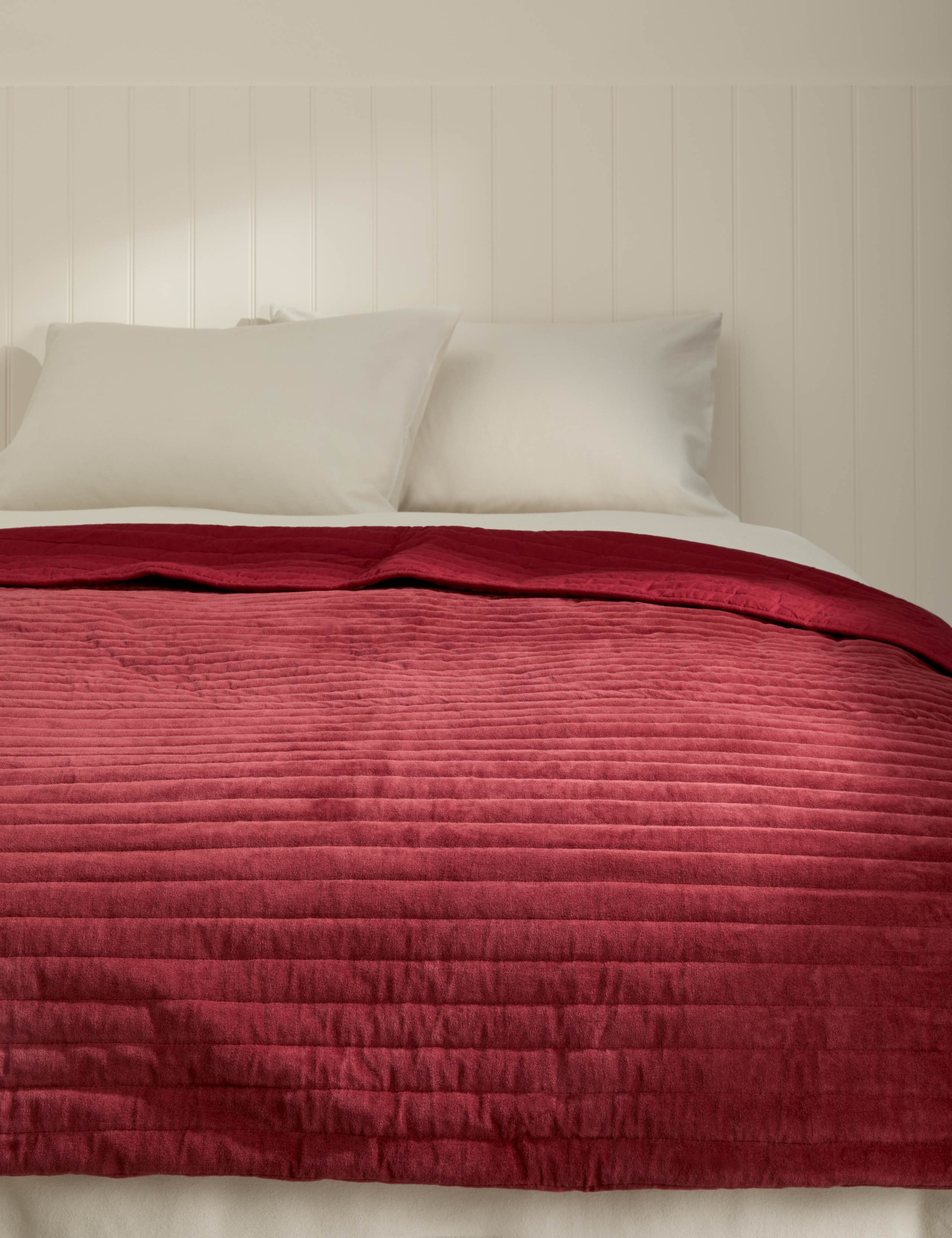 Pure Cotton Velvet Narrow Stripe Bedspread