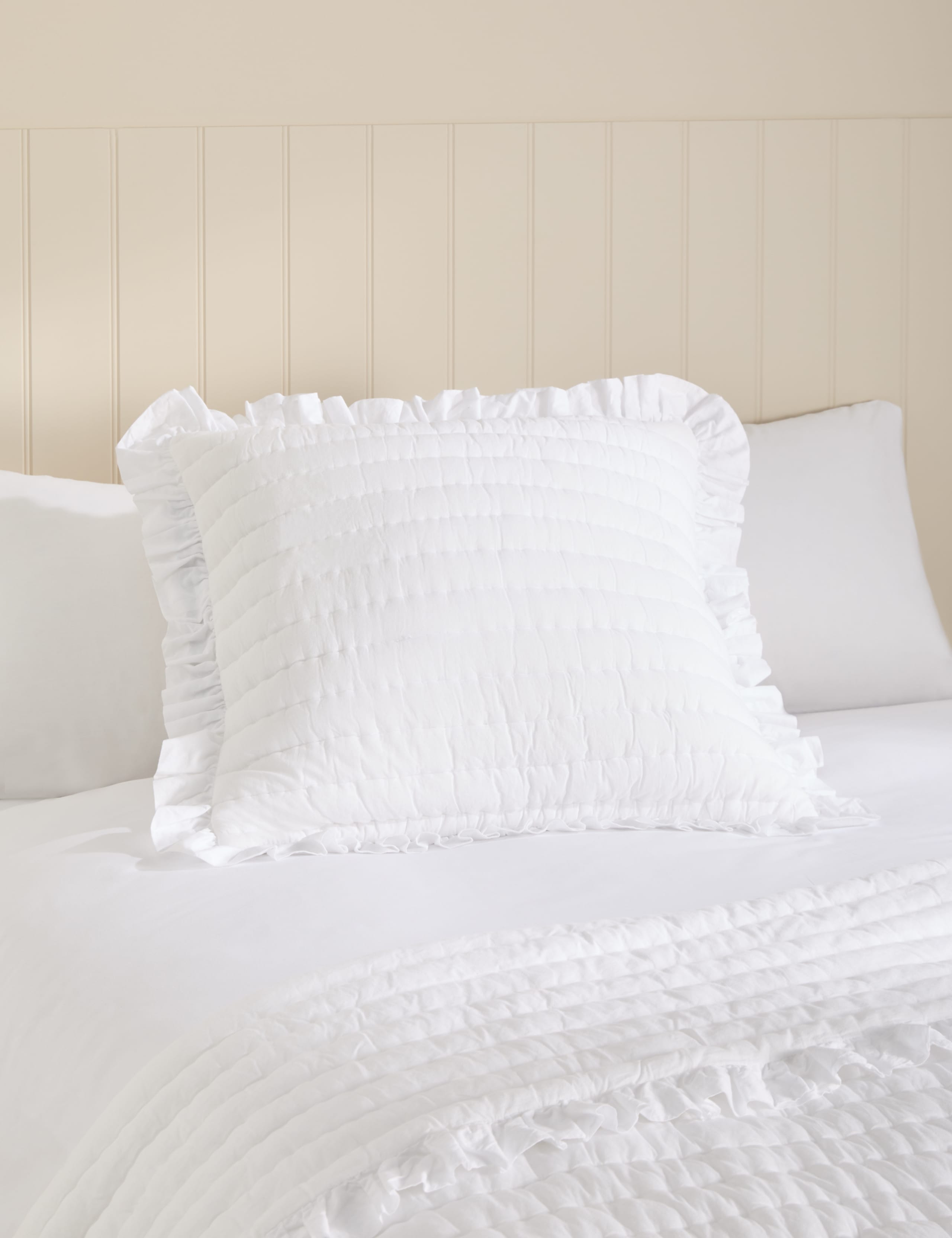 Pure Cotton Textured Ruffle Trim Cushion