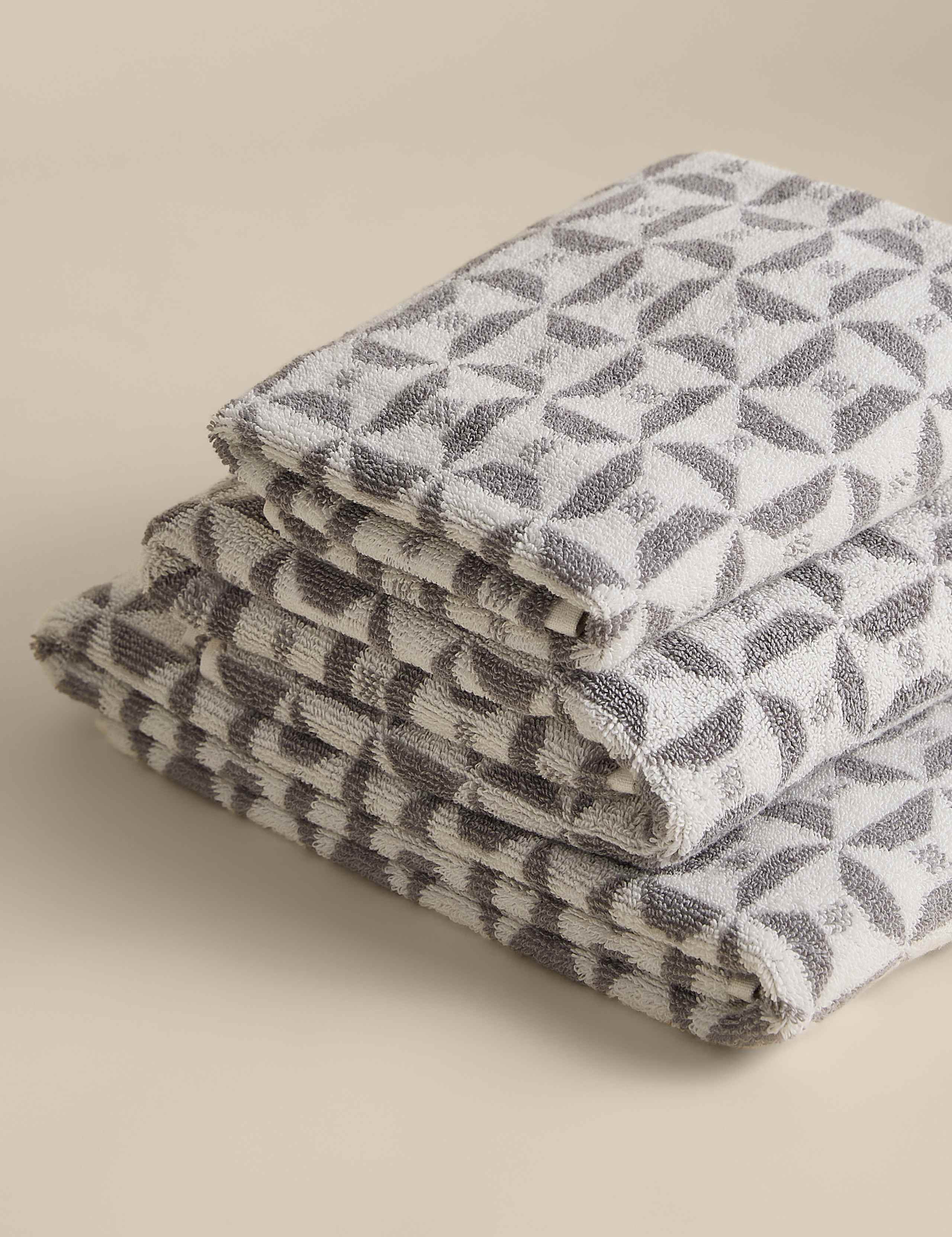 Pure Cotton Geometric Tile Towel