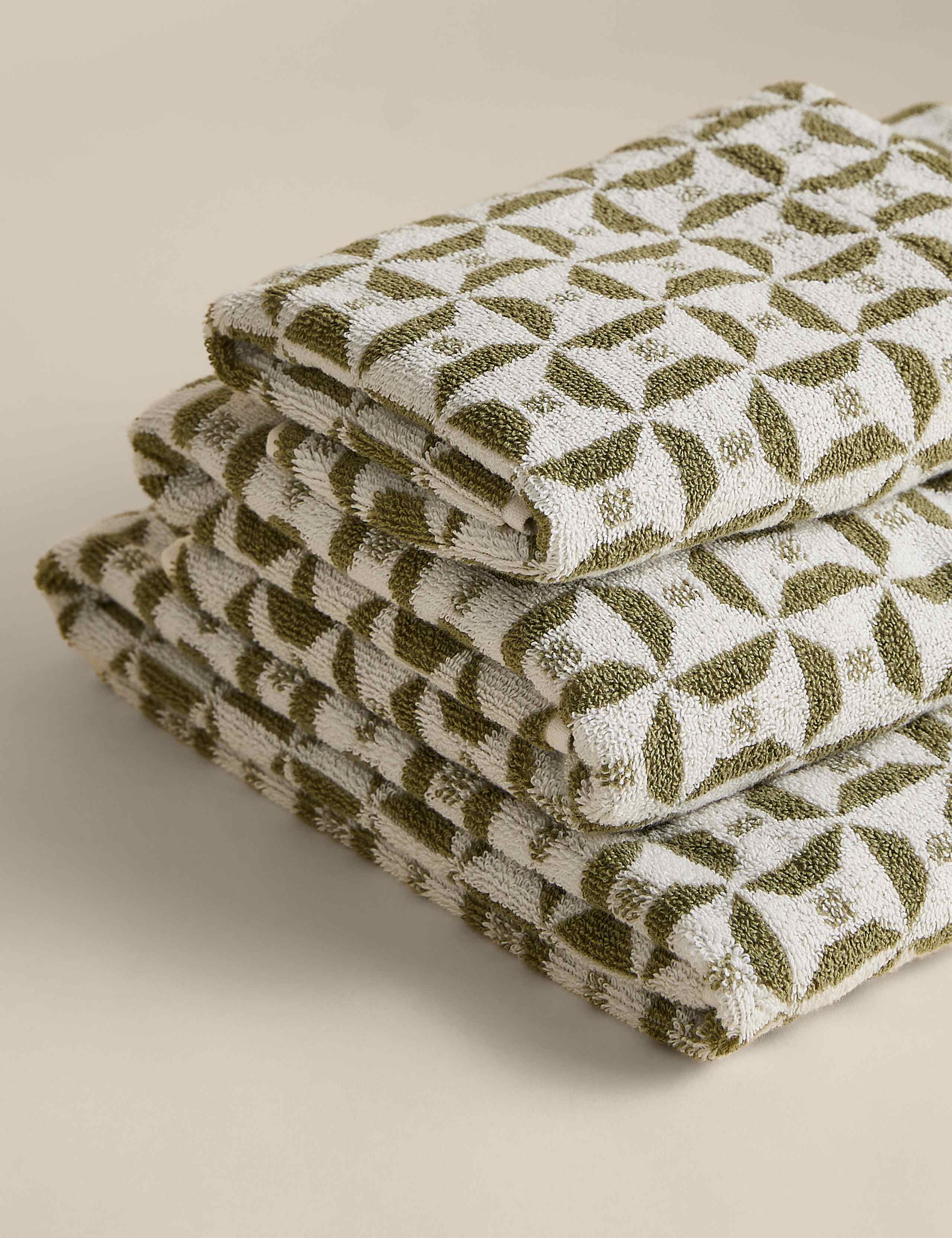 Pure Cotton Geometric Tile Towel