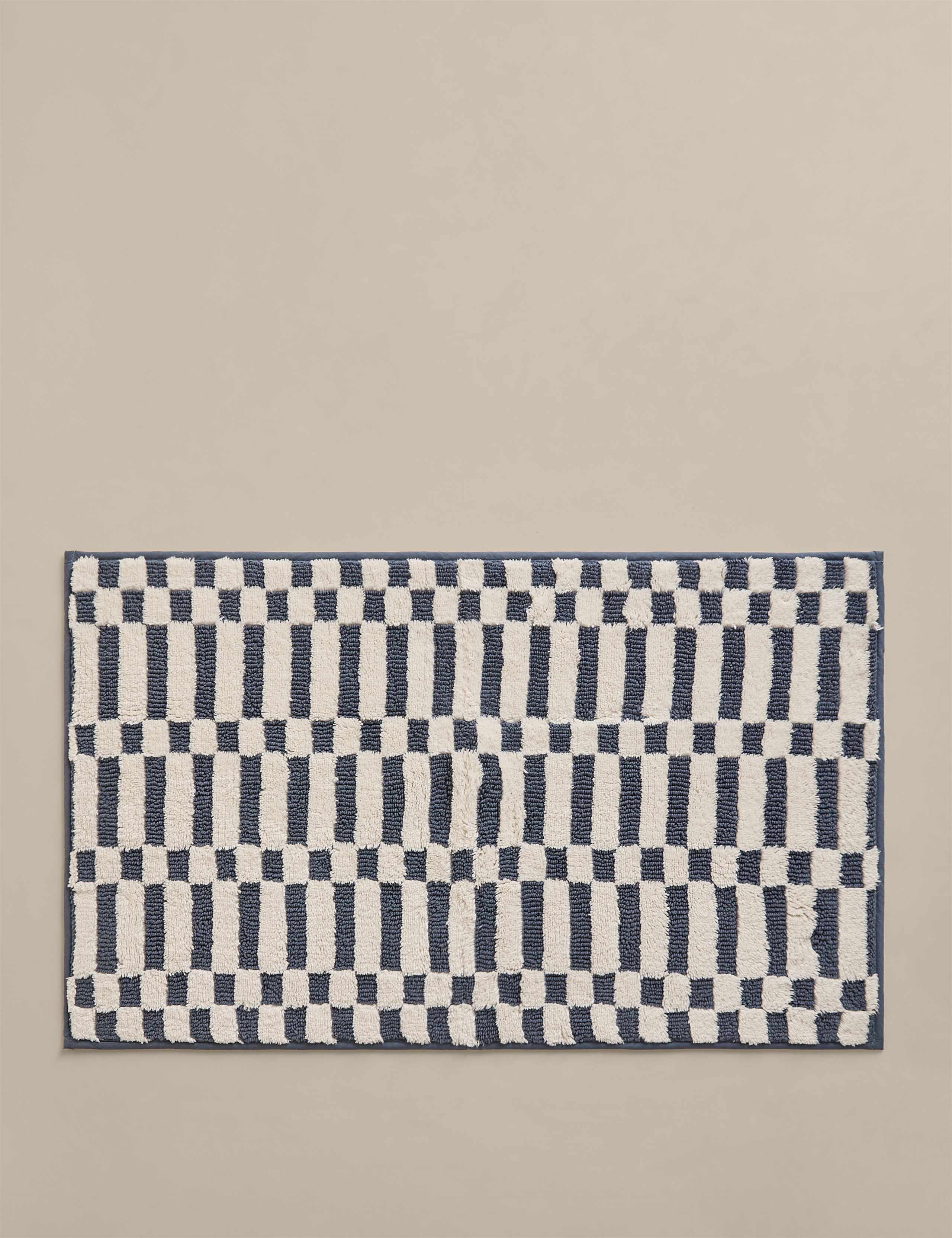 Pure Cotton Geometric Non Slip Bath Mat