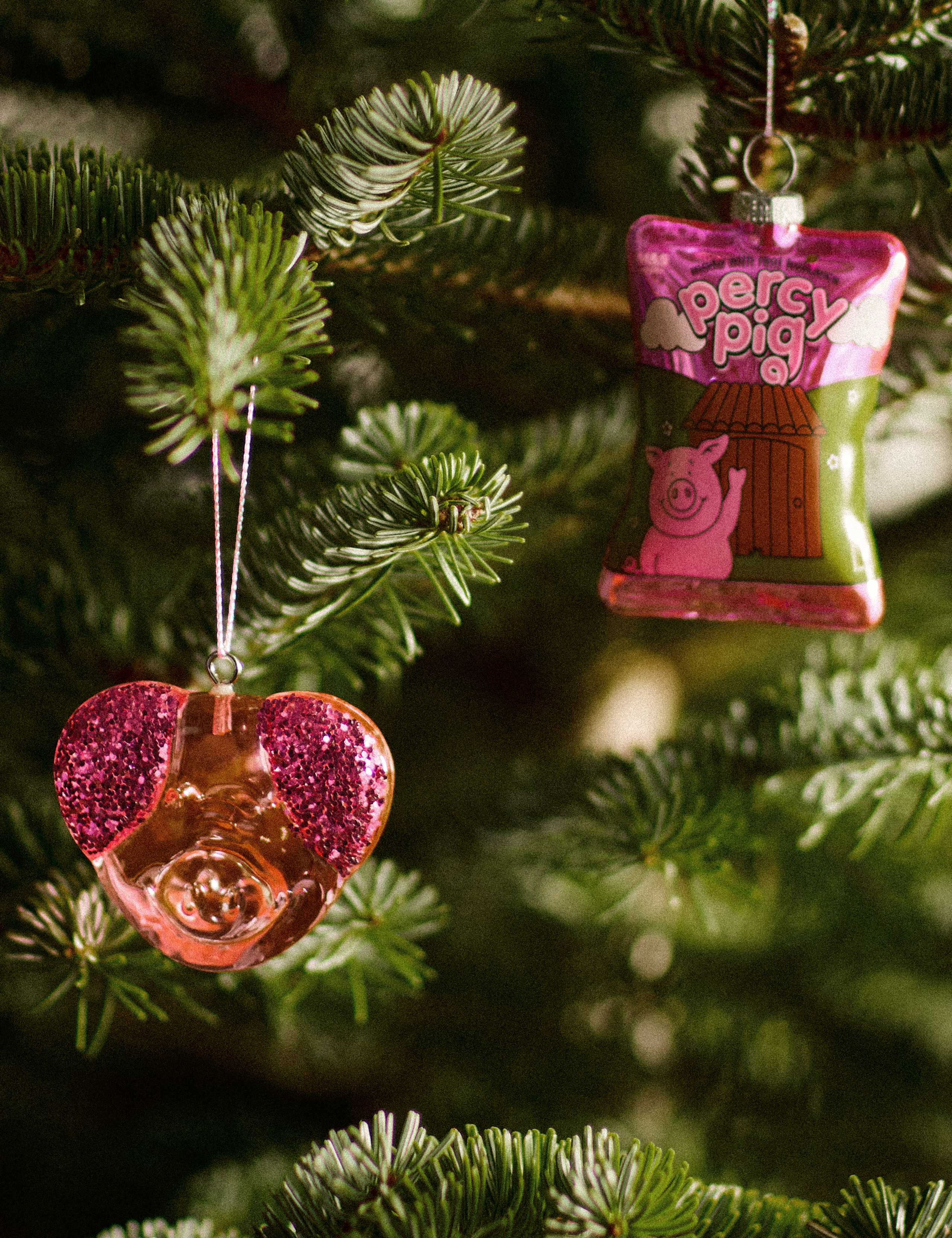 2 Pack Glitter Glass Percy Pig™ Baubles
