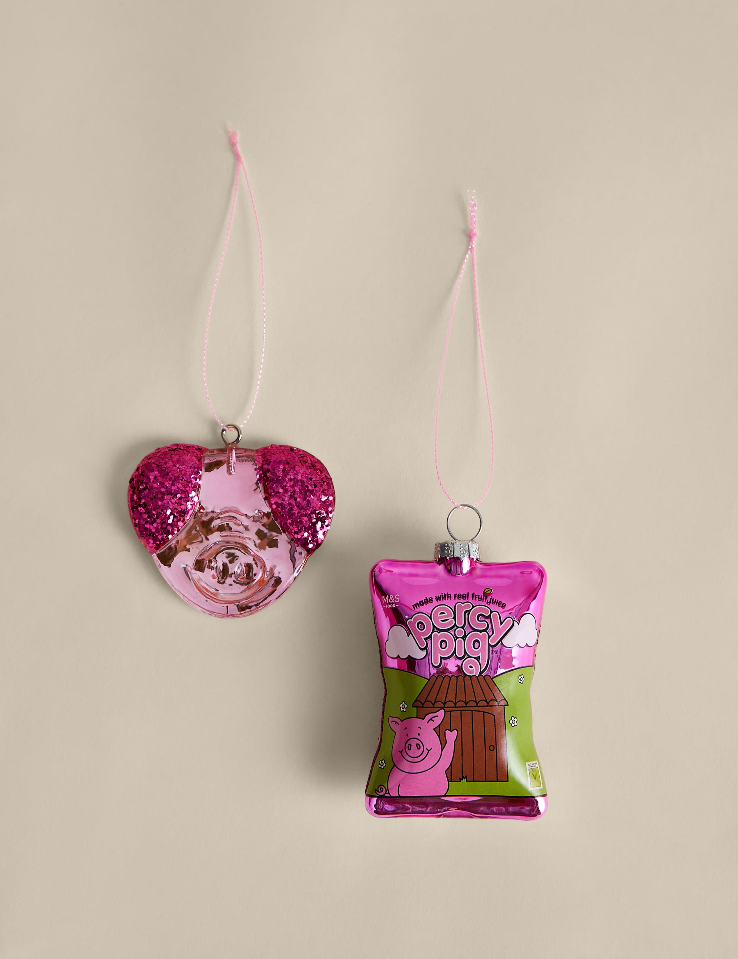 2 Pack Glitter Glass Percy Pig™ Baubles