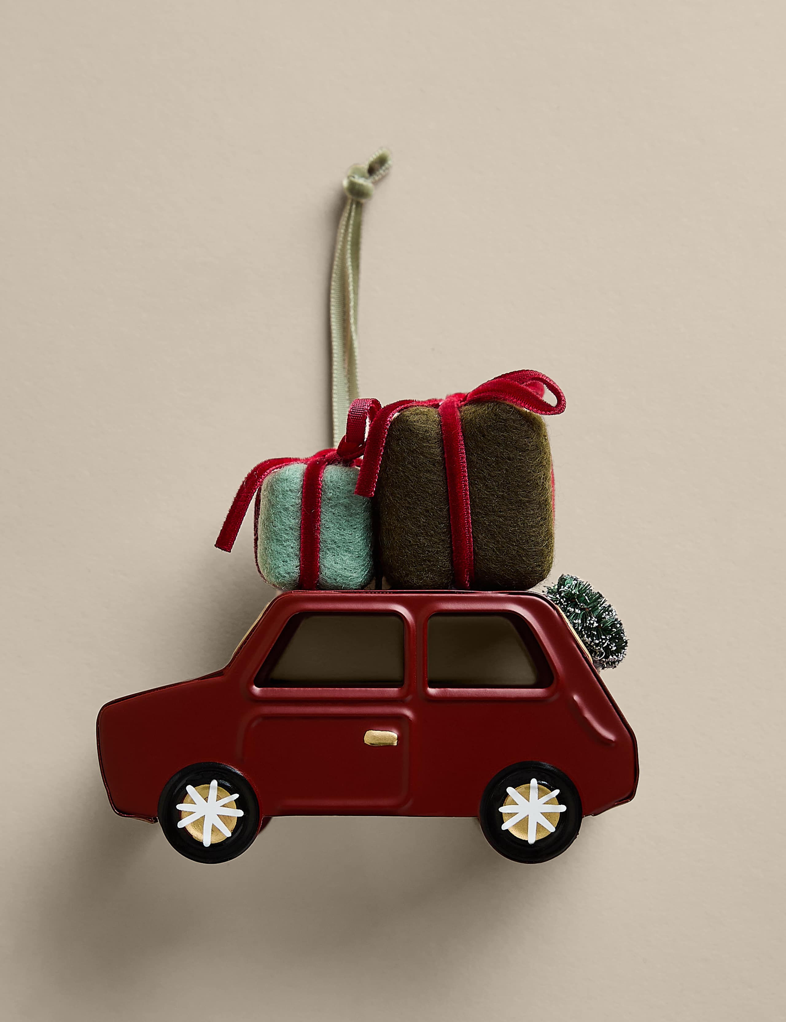 Red Metal Hanging Car Tree Decoration