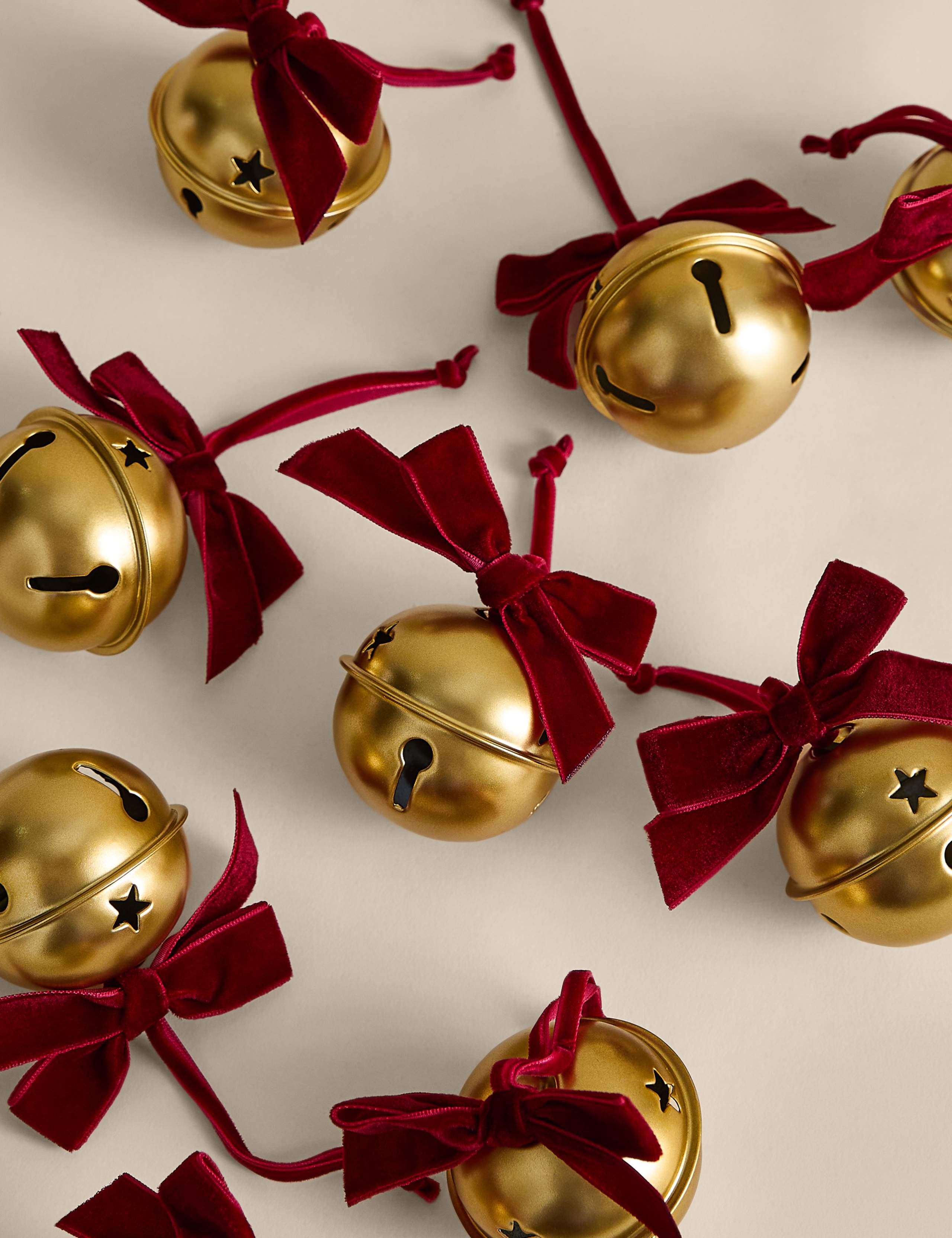 9 Pack Velvet Bow Detail Brass Sleigh Bells