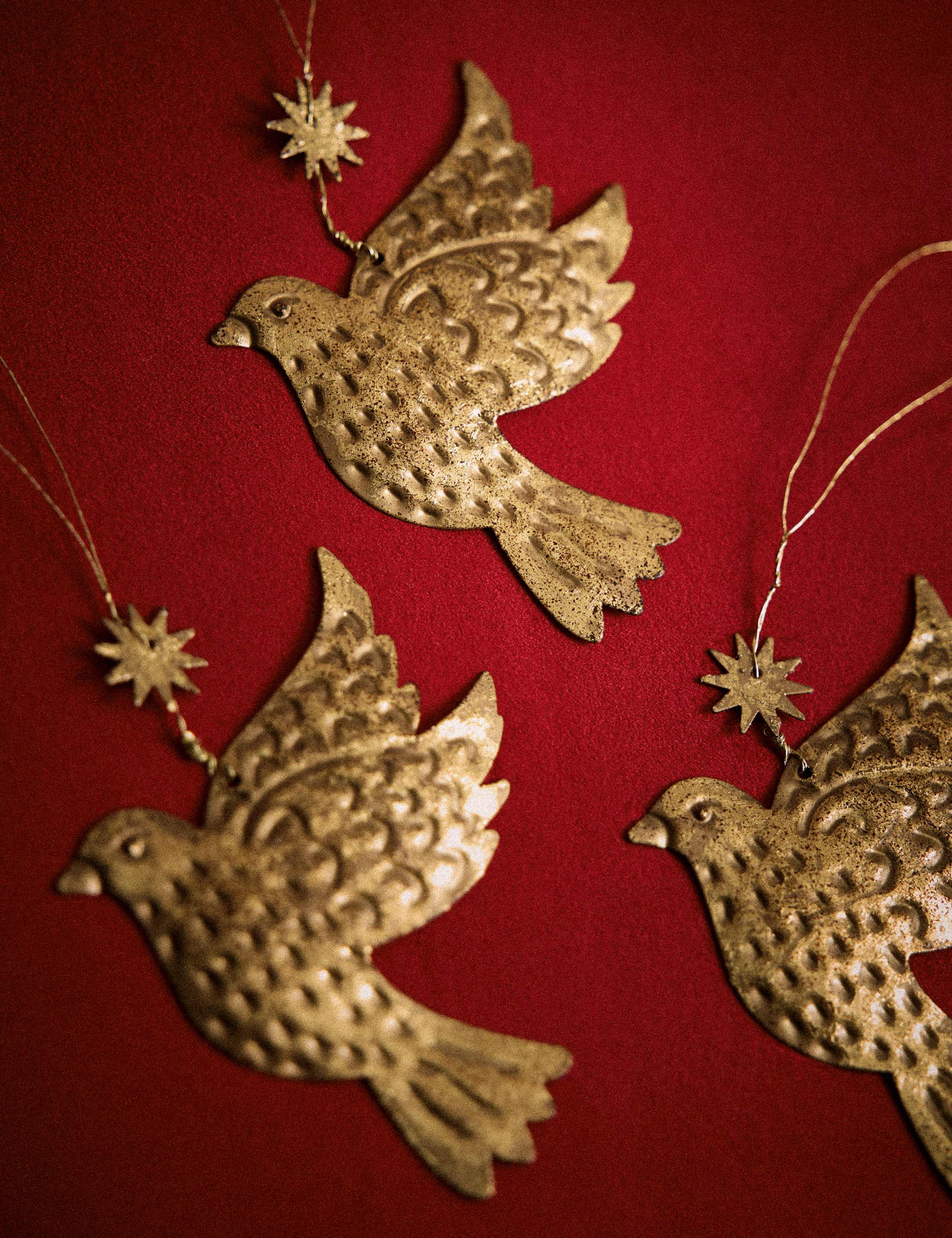 3 Pack Metal Dove Hanging Tree Ornaments